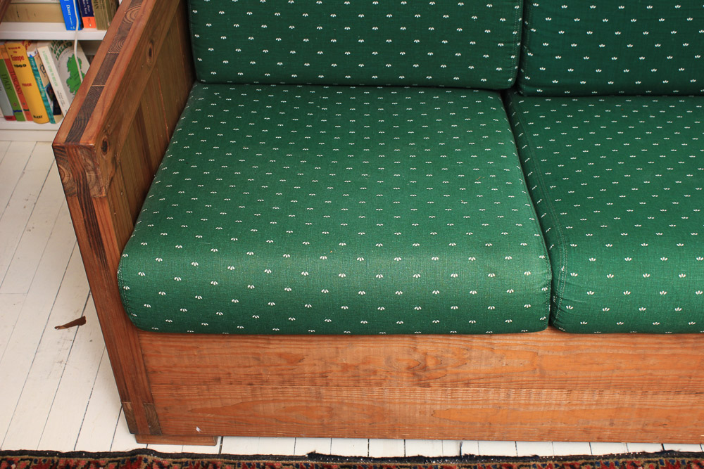 Box Frame Sofa with Green Cushions