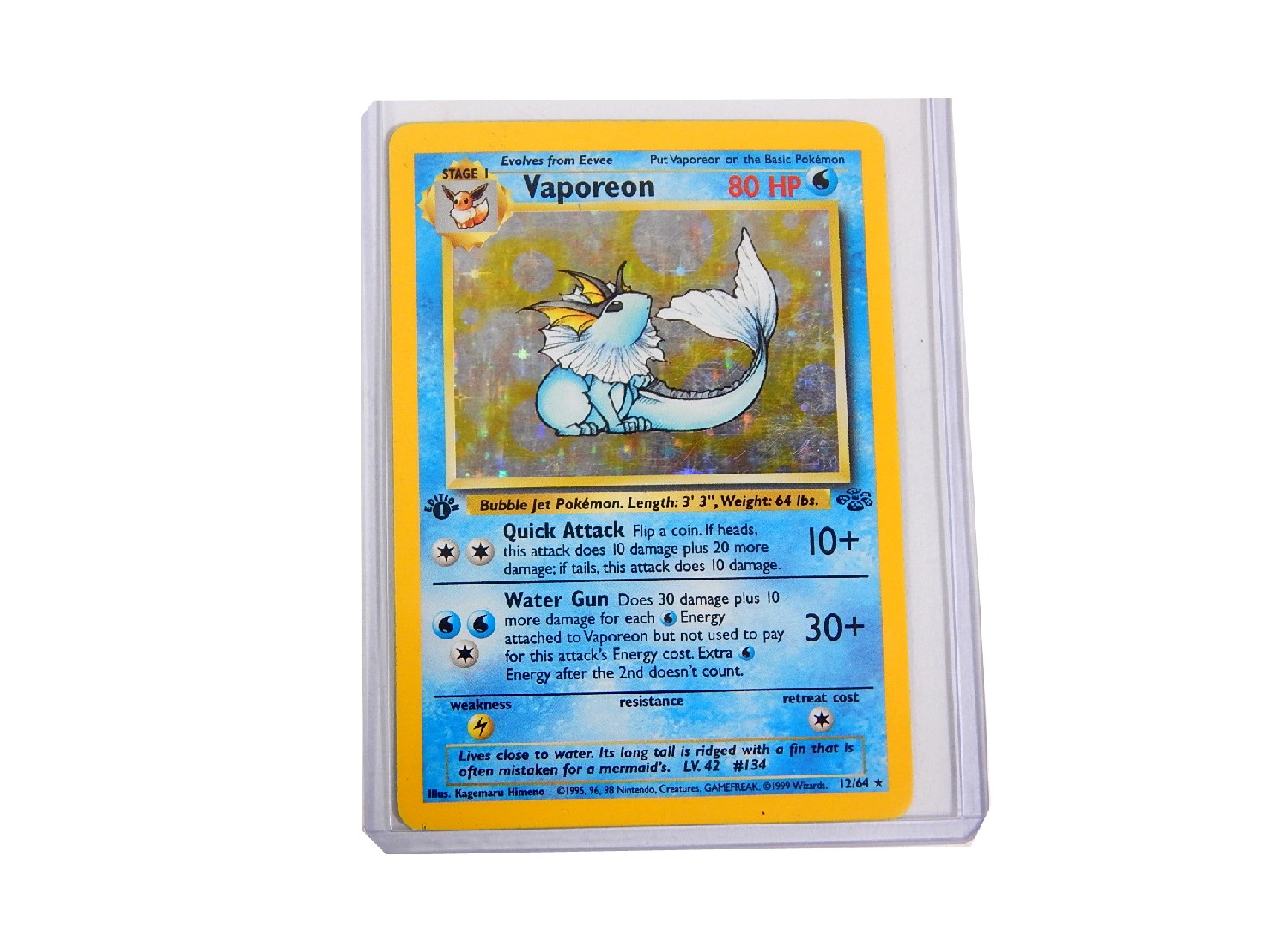 Original 1990s Pokemon Hologram "Vaporeon" Trading Card 12/64