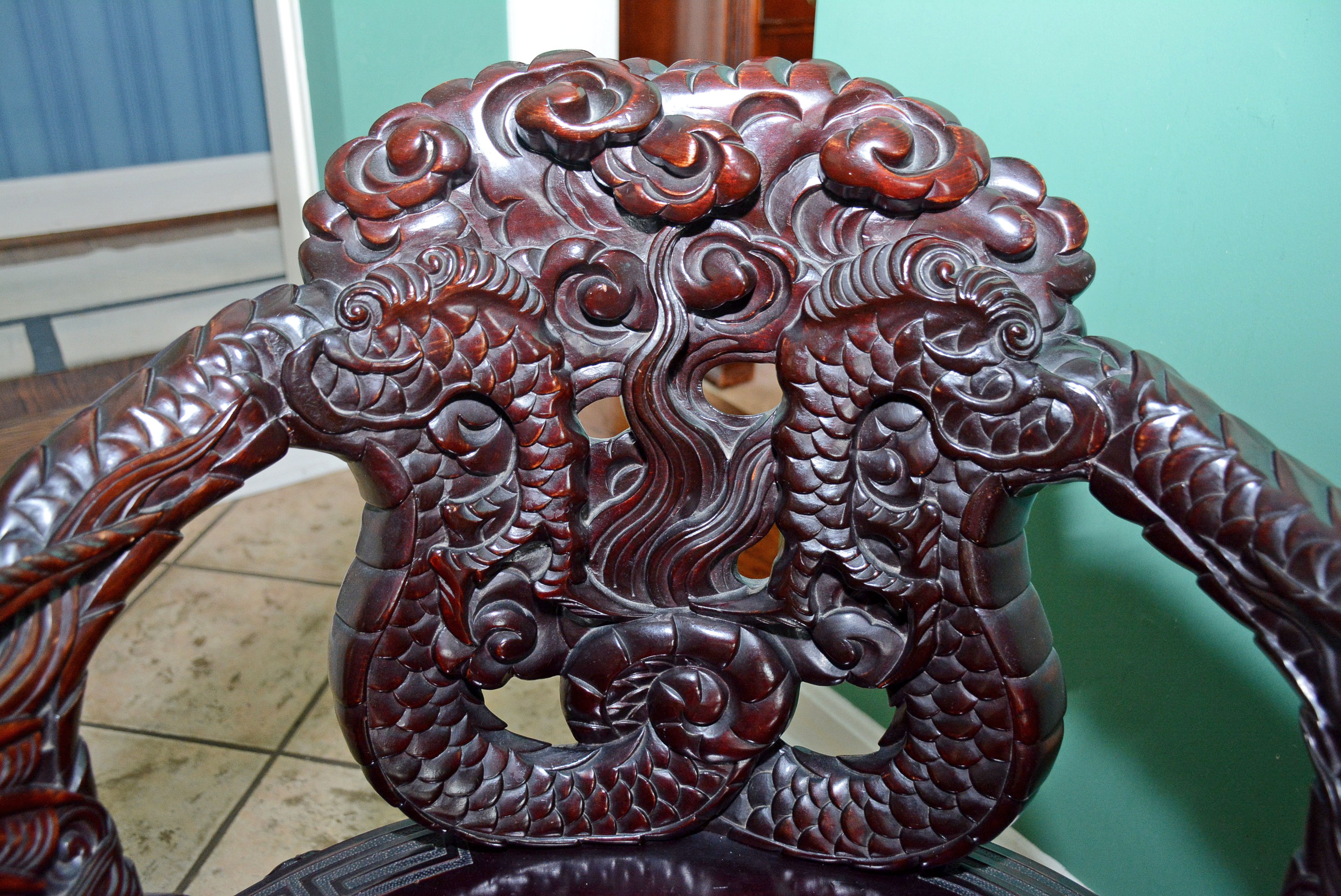 Vintage Chinese Carved Mahogany Dragon Chair