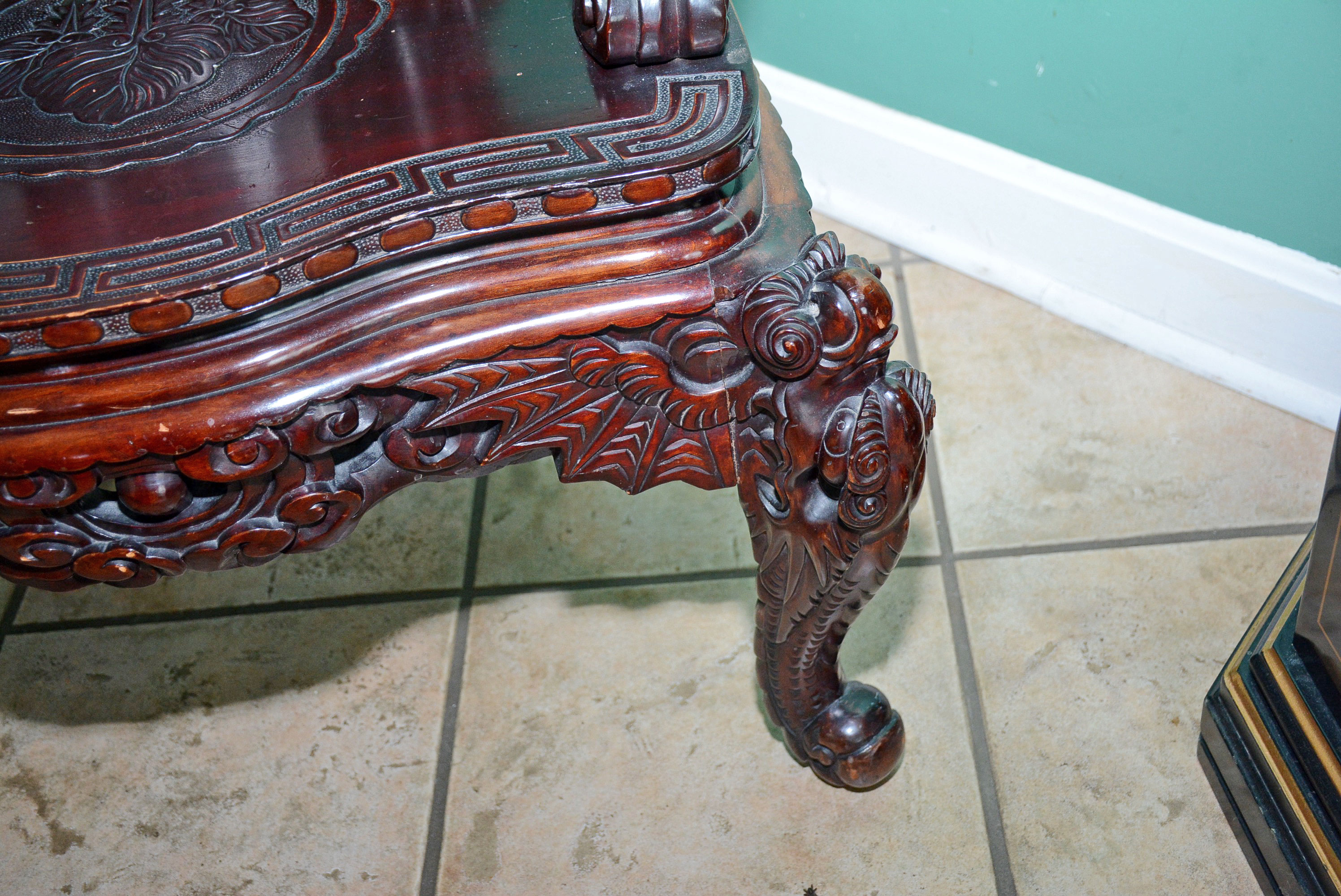 Vintage Chinese Carved Mahogany Dragon Chair