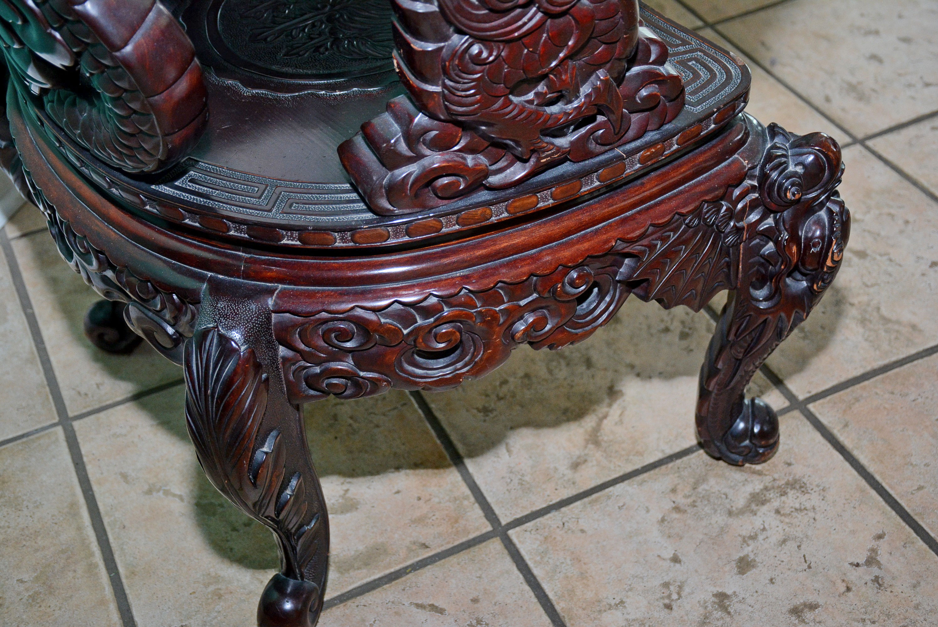 Vintage Chinese Carved Mahogany Dragon Chair