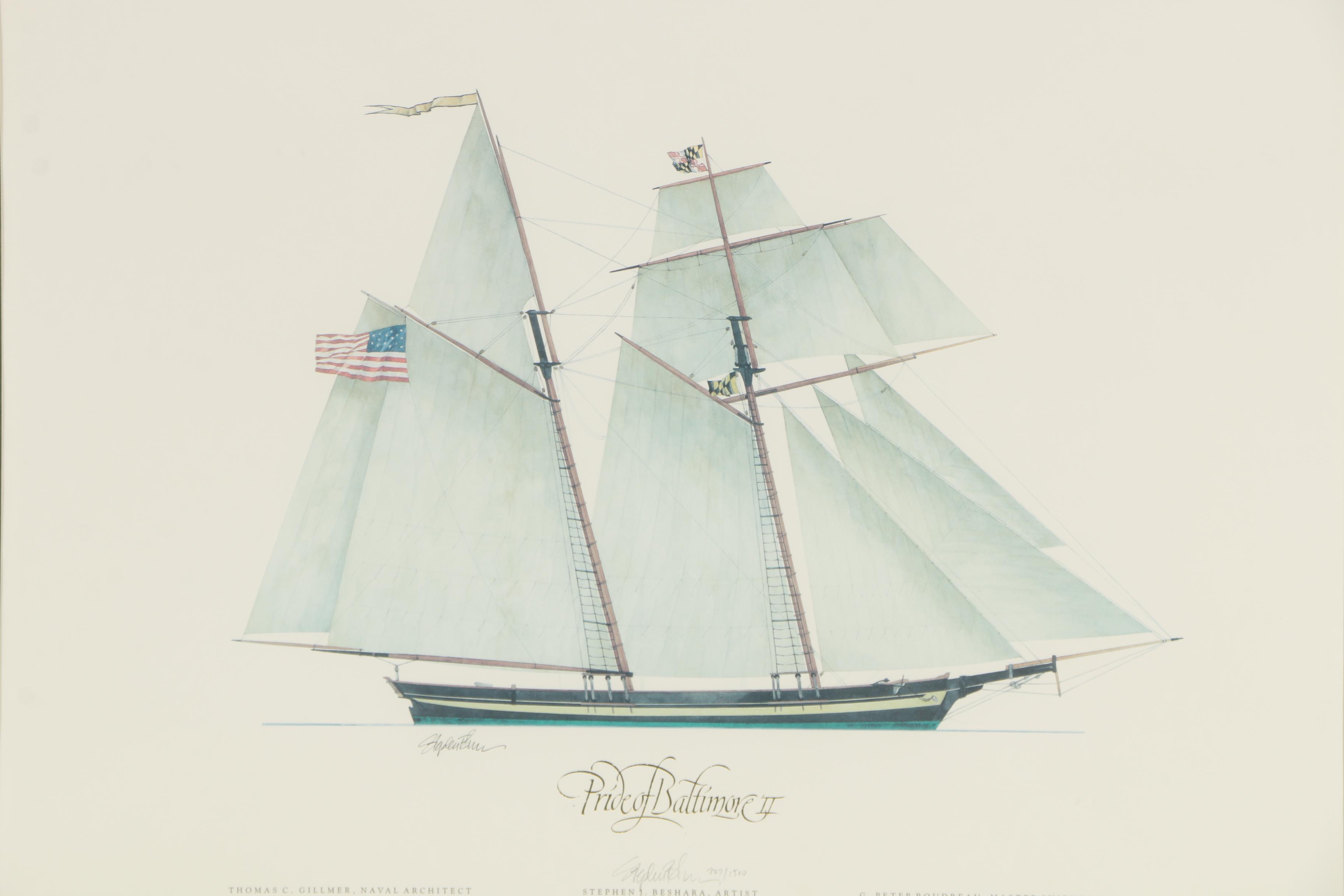 Stephen J. Beshara Limited Edition Offset Lithograph " Pride of Baltimore II"
