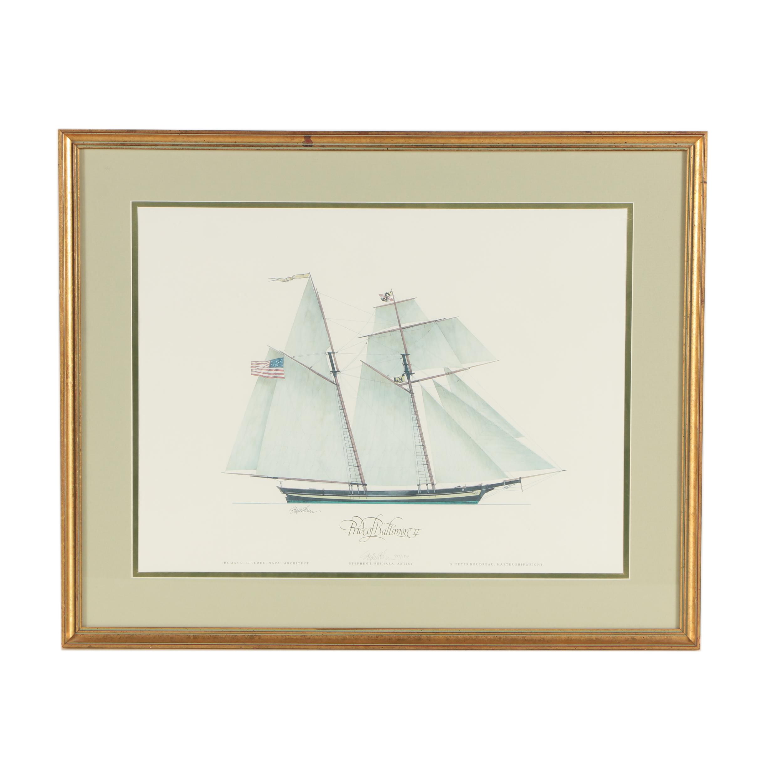 Stephen J. Beshara Limited Edition Offset Lithograph " Pride of Baltimore II"