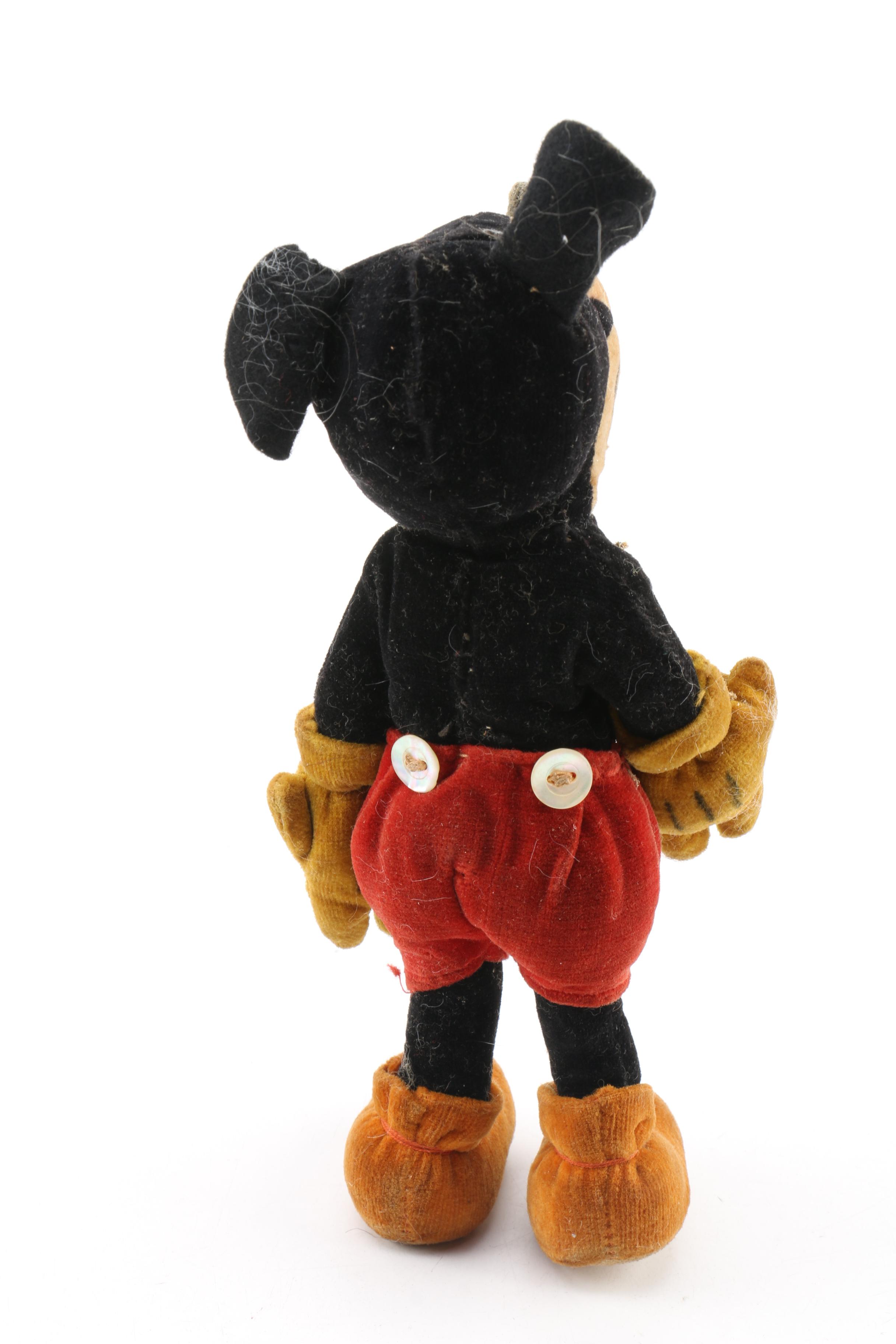 Early Velvet and Mohair Mickey Mouse Plush Doll, Likely Steiff