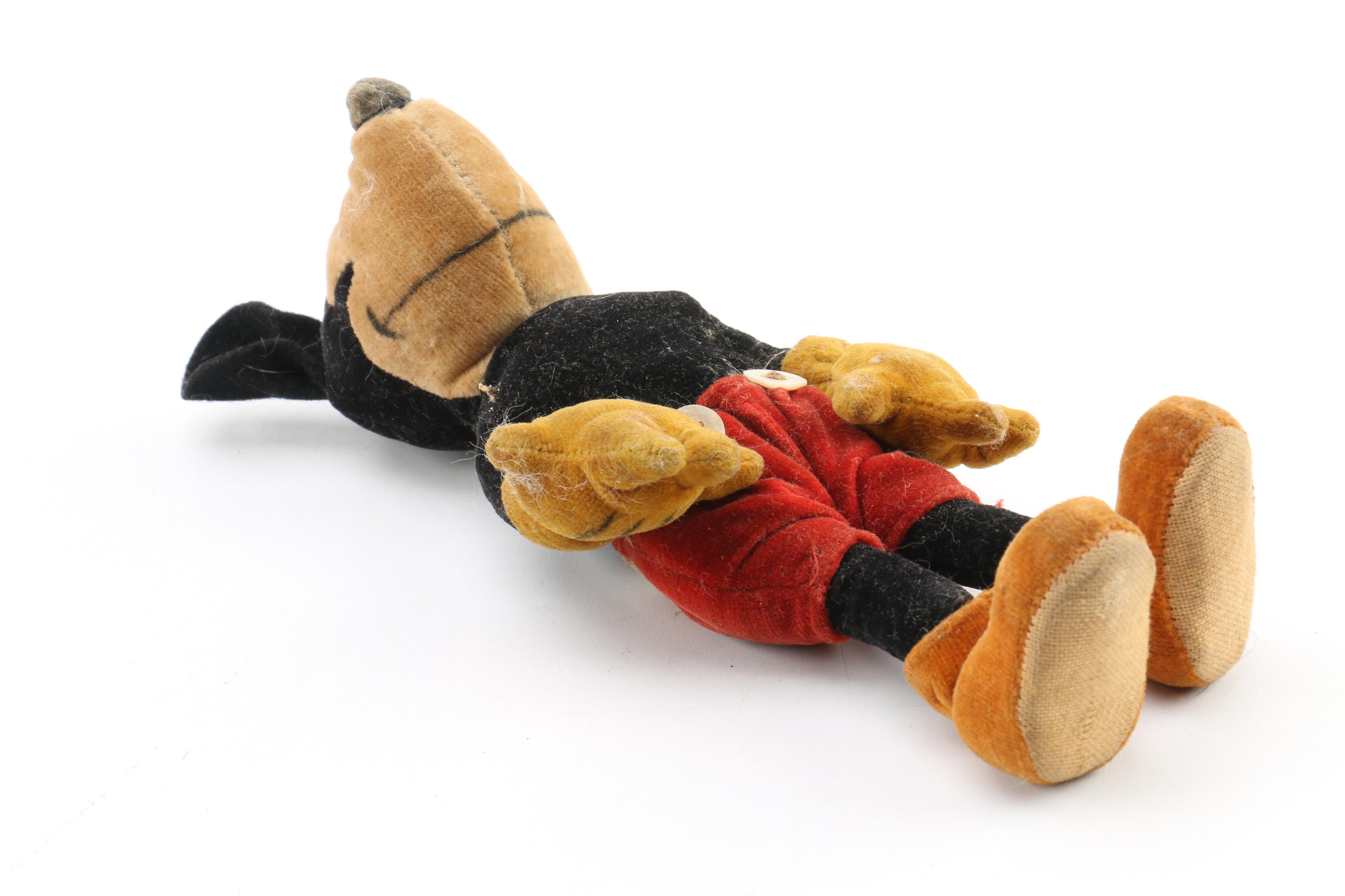 Early Velvet and Mohair Mickey Mouse Plush Doll, Likely Steiff