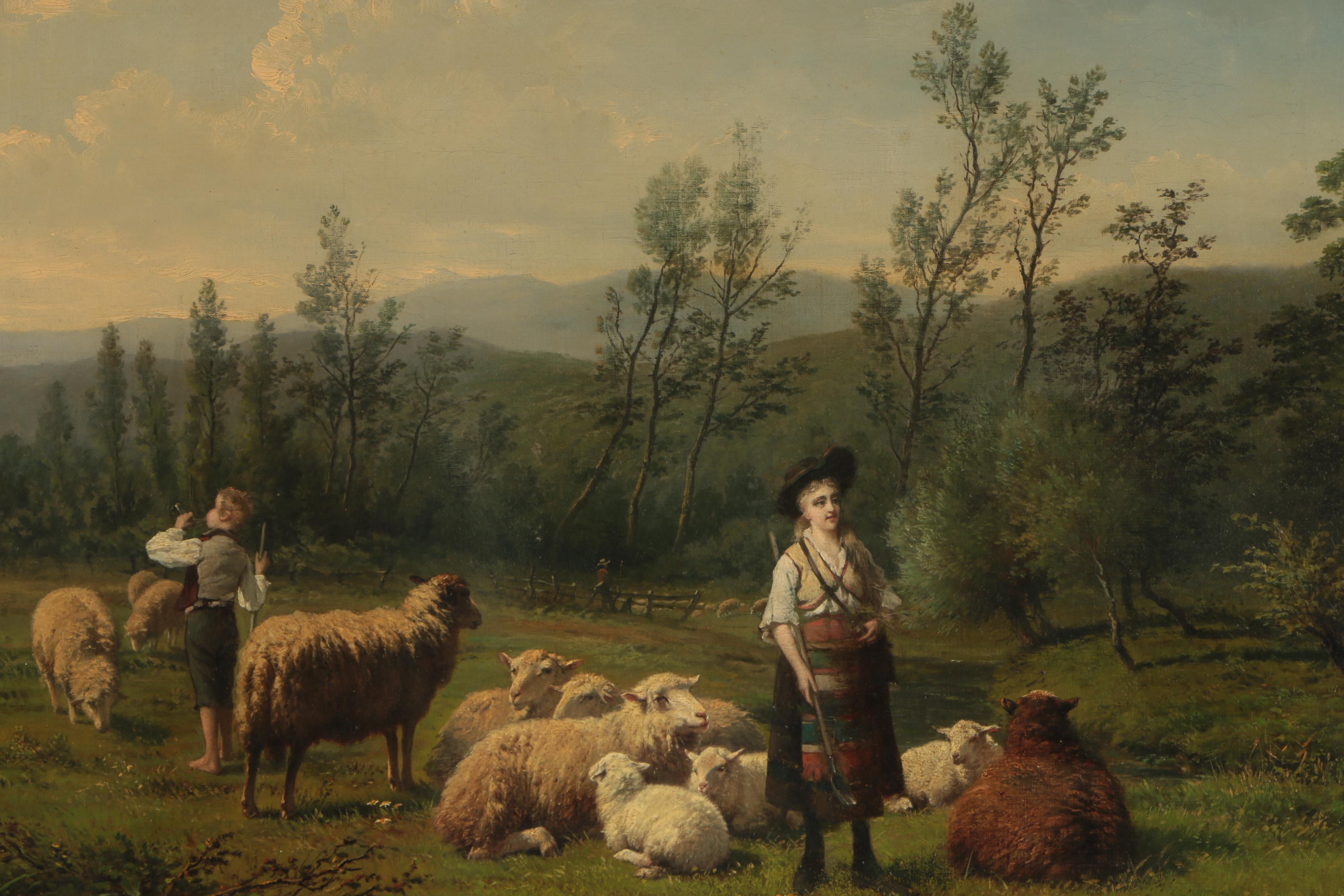 Frans LeBret and Jan Portielje Oil Painting of Pastoral Scene