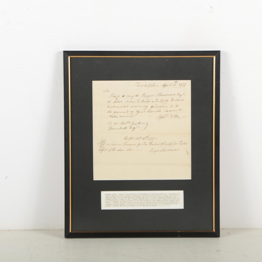 Roger Sherman Document Signed 1777