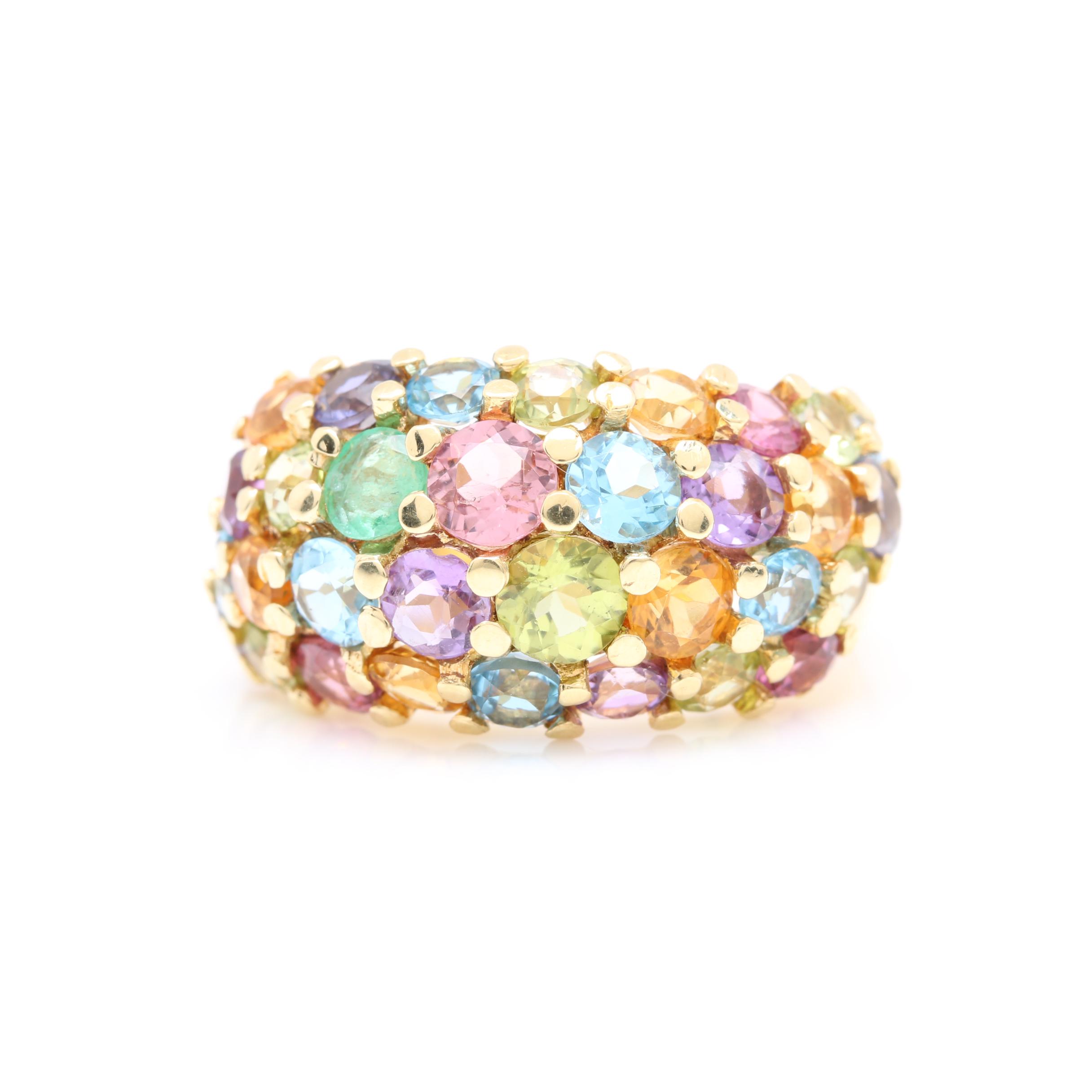 18K Yellow Gold Multi Gemstone Dome Ring