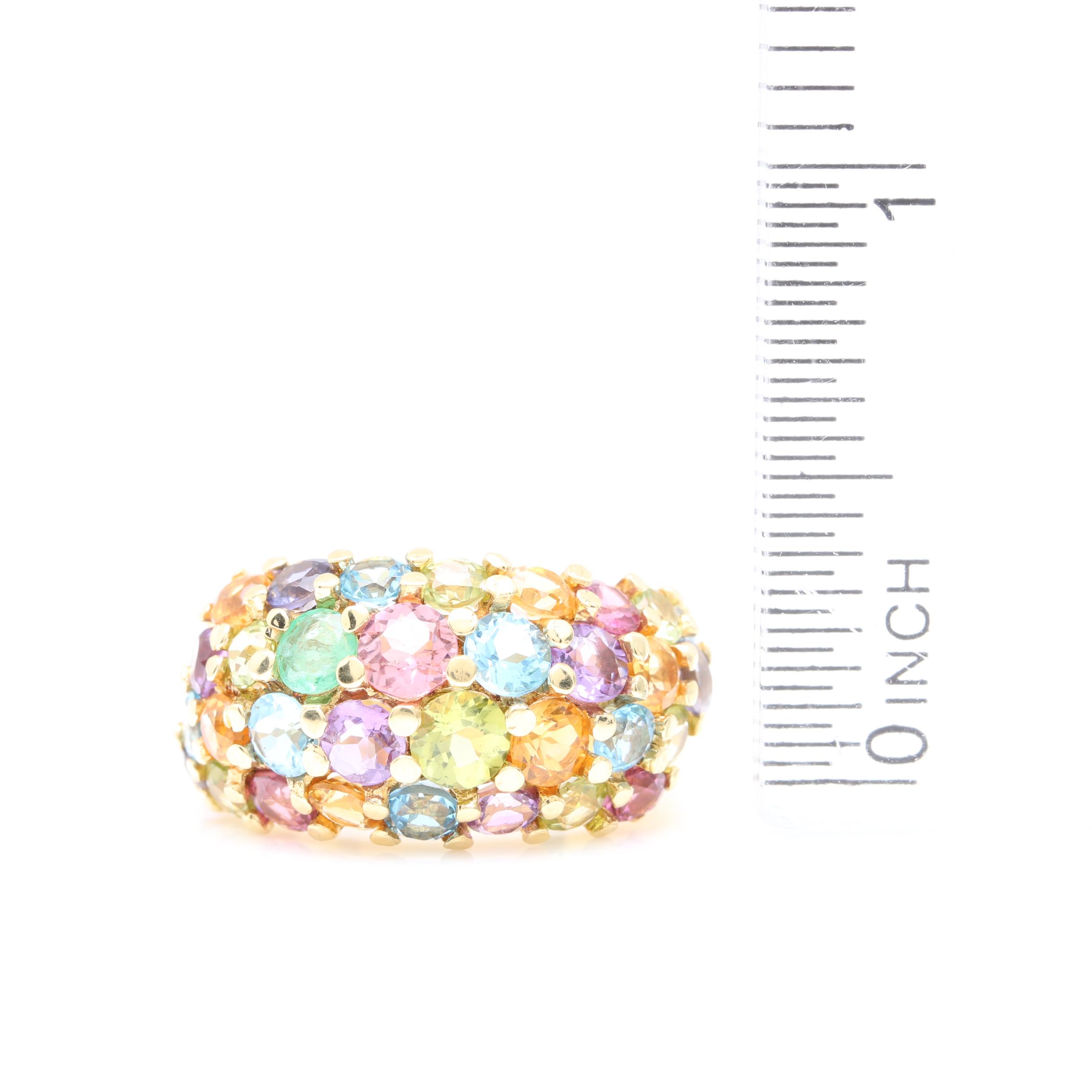 18K Yellow Gold Multi Gemstone Dome Ring