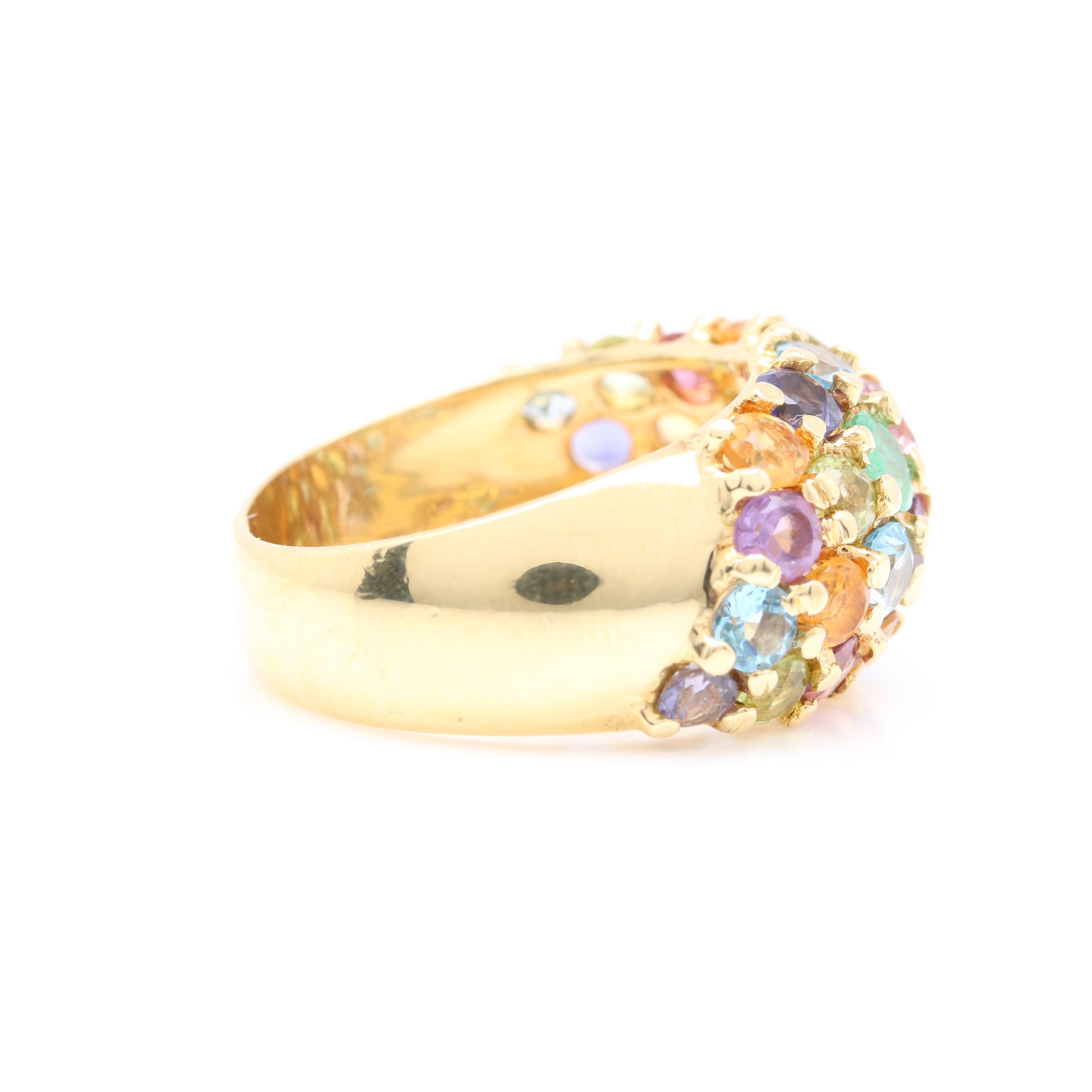 18K Yellow Gold Multi Gemstone Dome Ring