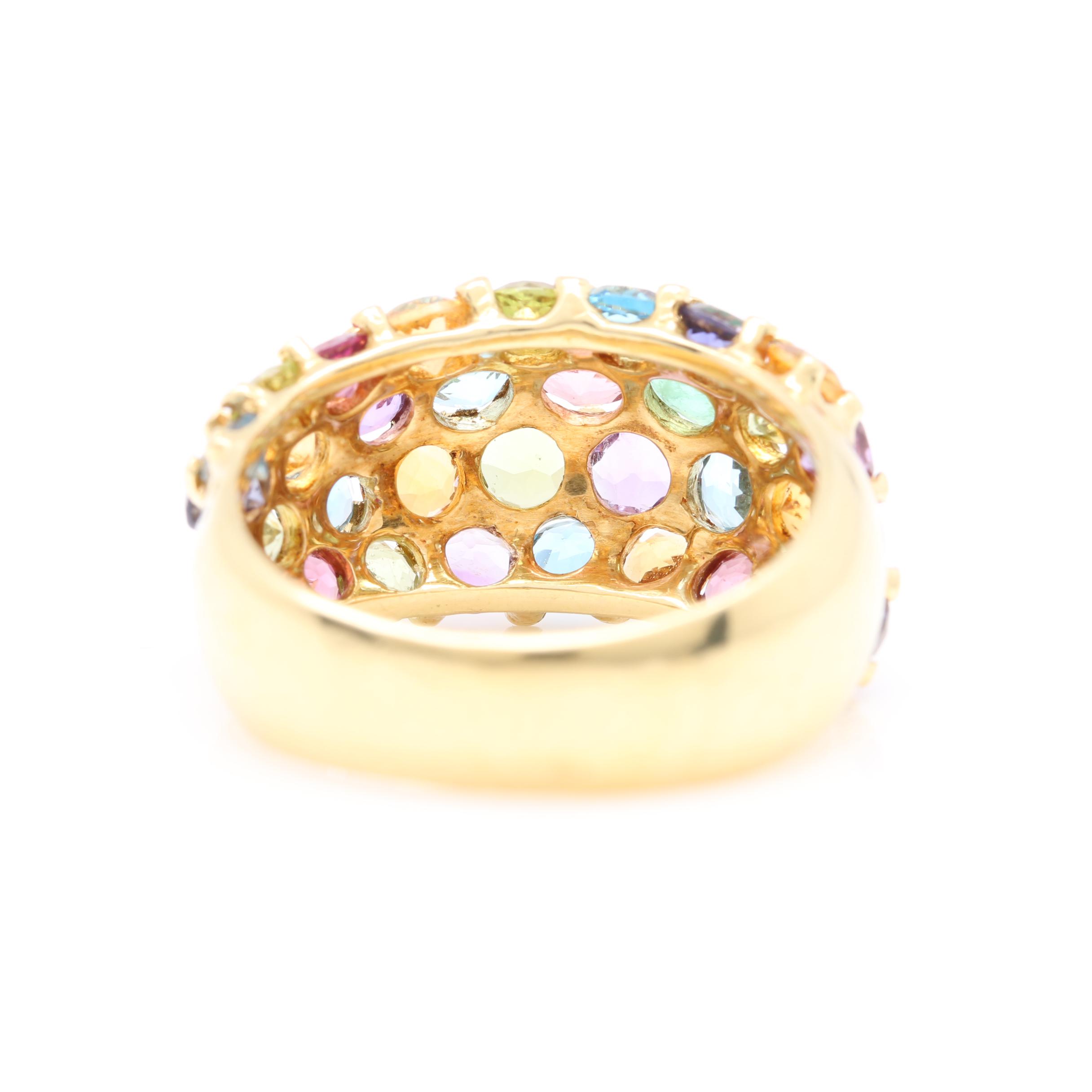 18K Yellow Gold Multi Gemstone Dome Ring