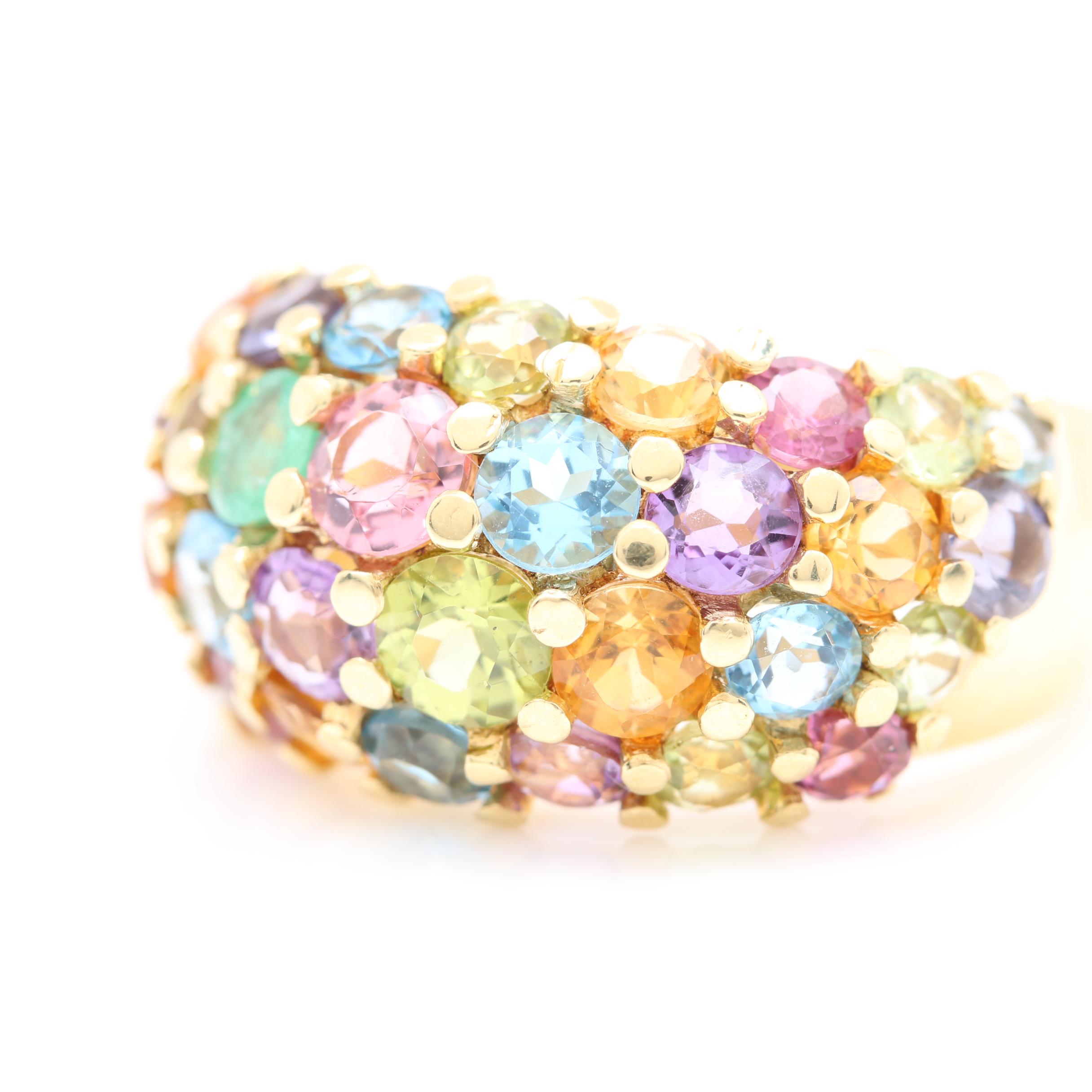 18K Yellow Gold Multi Gemstone Dome Ring