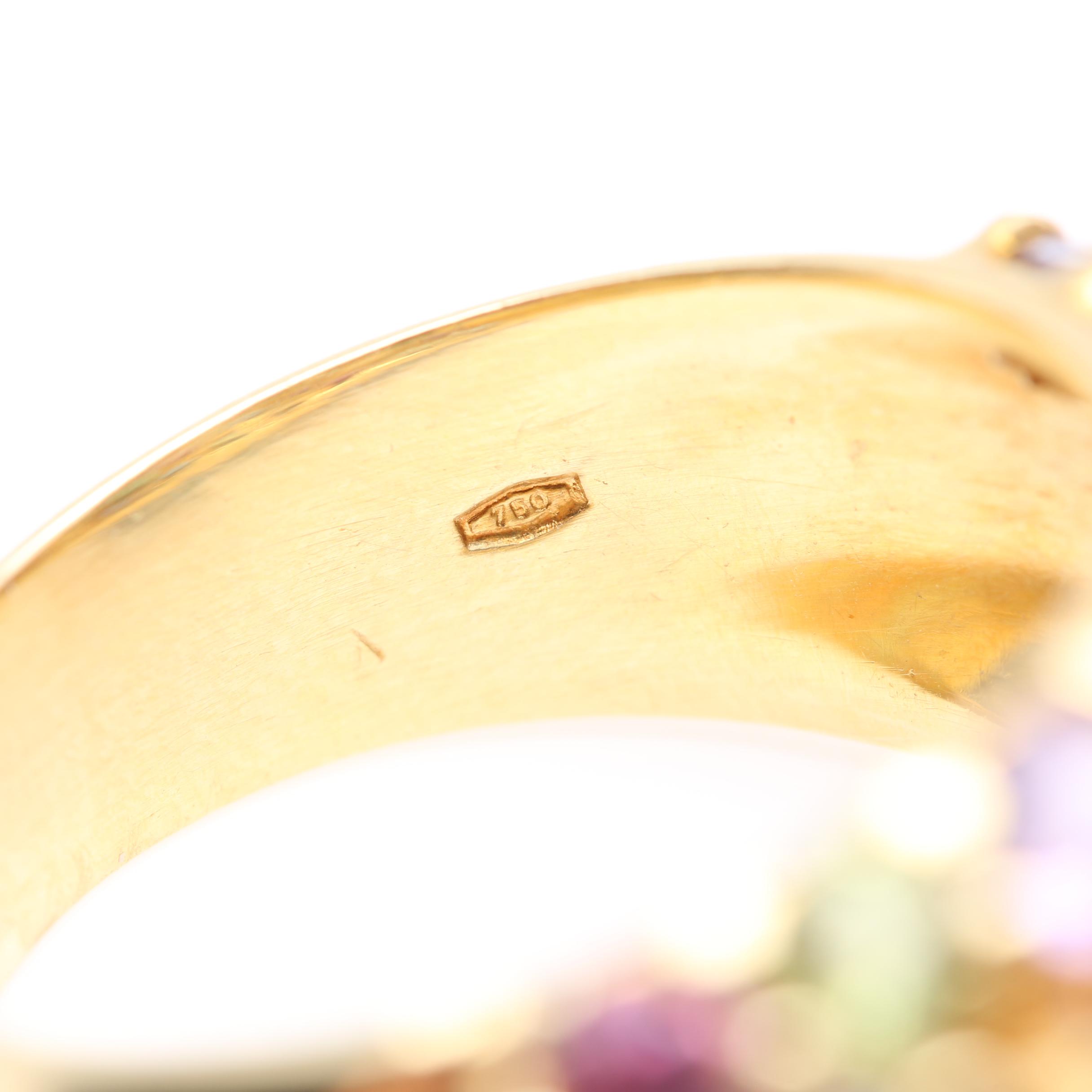18K Yellow Gold Multi Gemstone Dome Ring