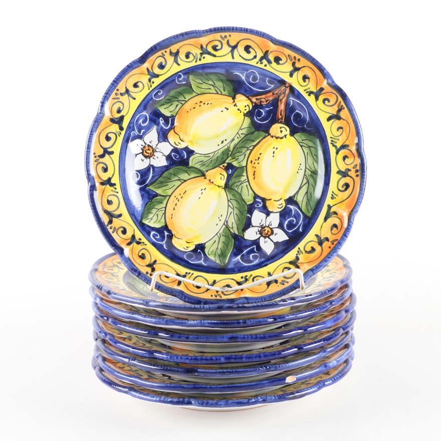 Italian Hand-Painted Ceramic Plates with Lemons