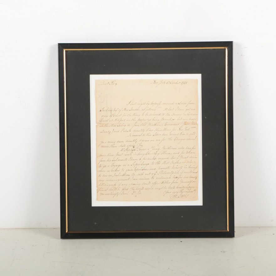 Francis Lewis Correspondence Document Signed October 19, 1761