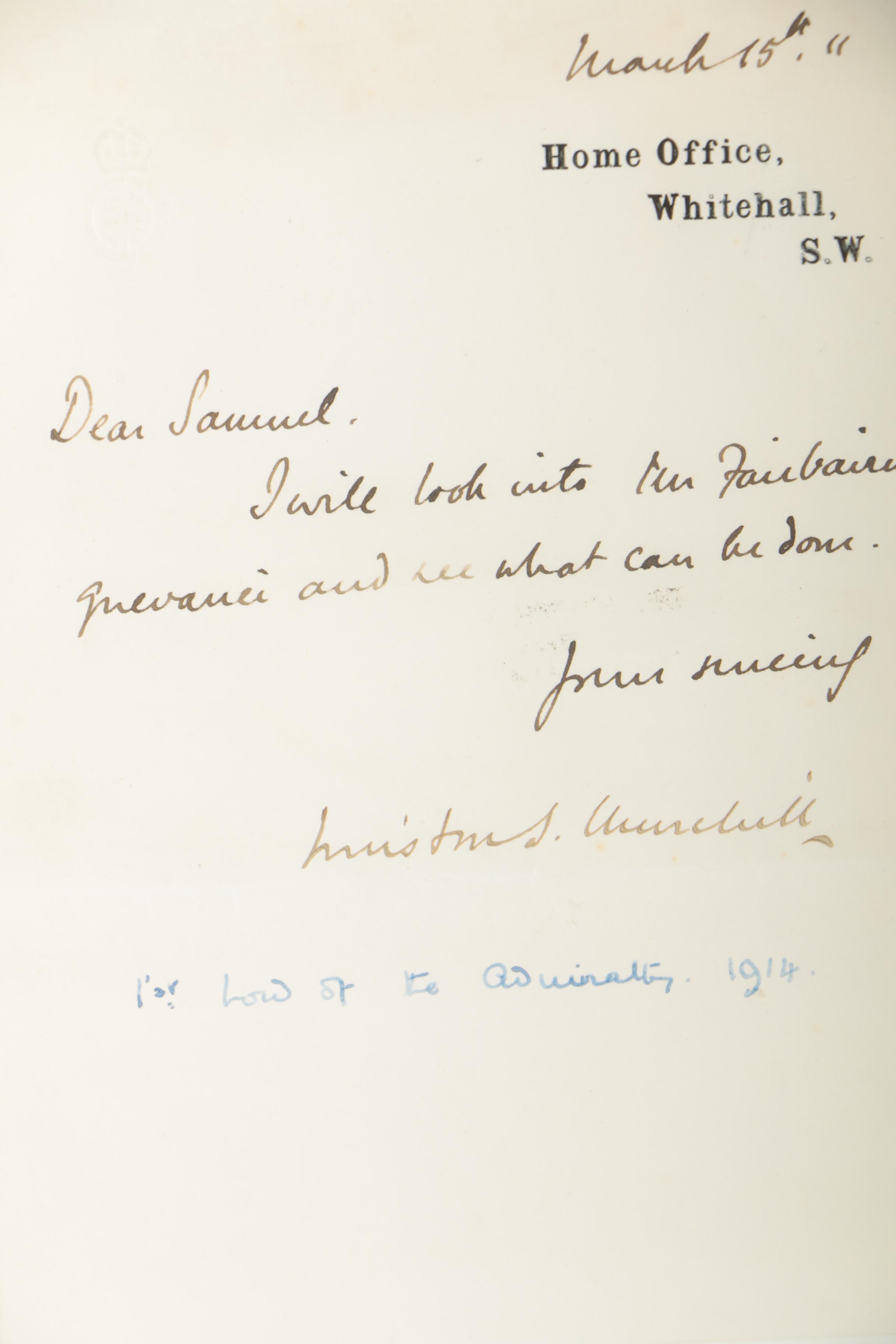 1911 Winston Churchill Signed Correspondence as Home Secretary