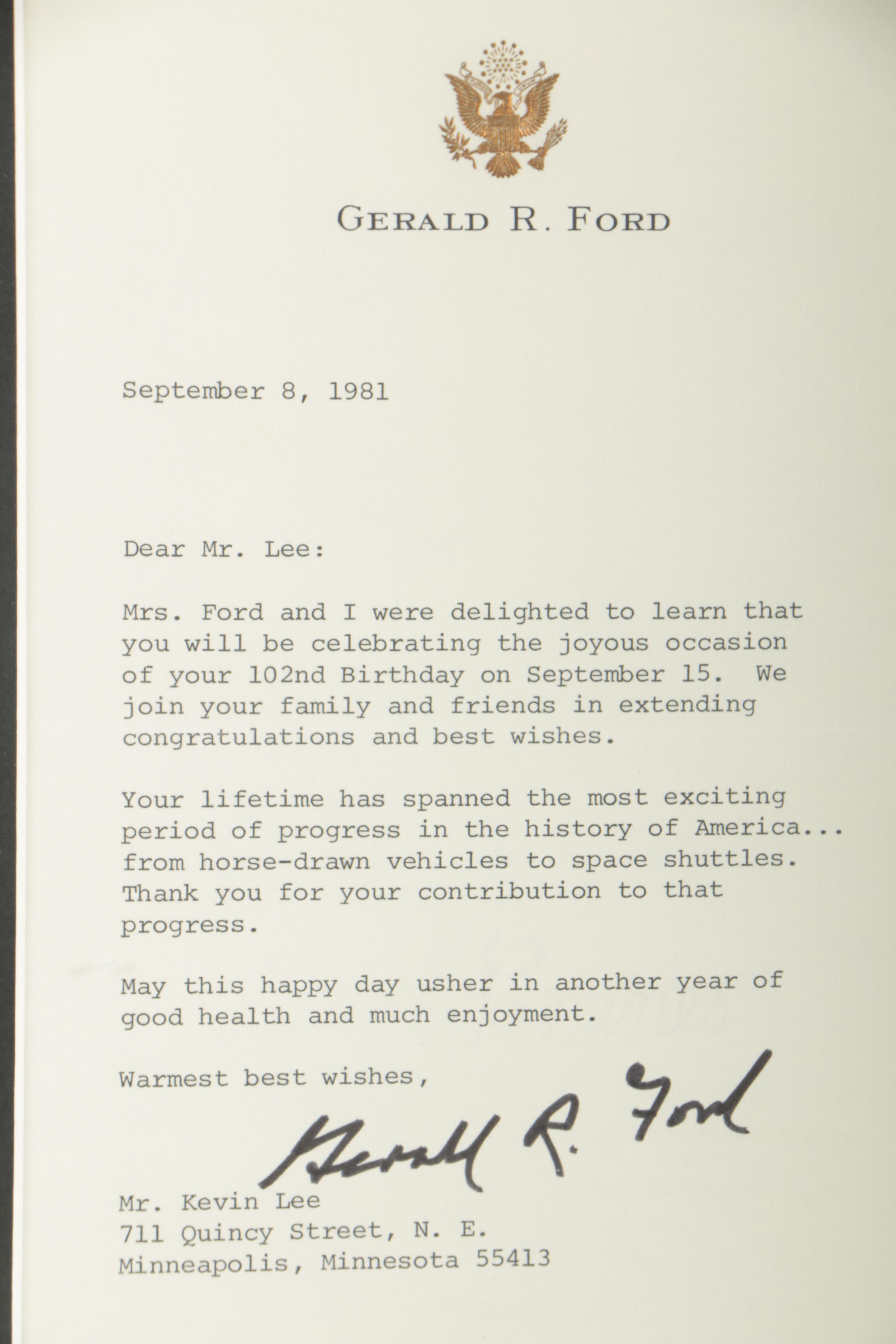 President Gerald R. Ford Typed Letter Signed