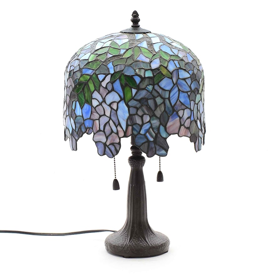 Art Nouveau Lamp With Tiffany Style Stained Glass Shade