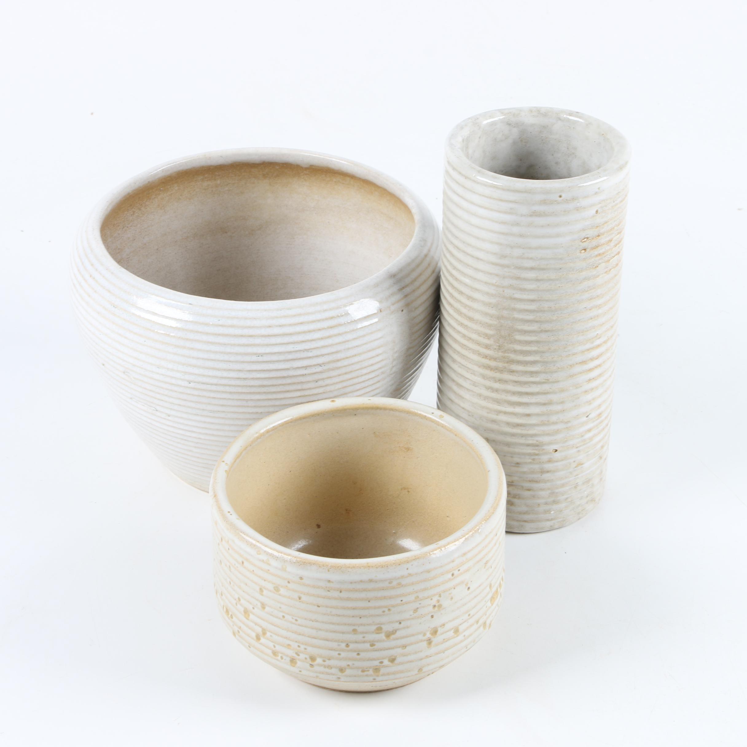 Zanesville "Stoneage Modern" Oatmeal Glazed Planters Designed by Bud Linn