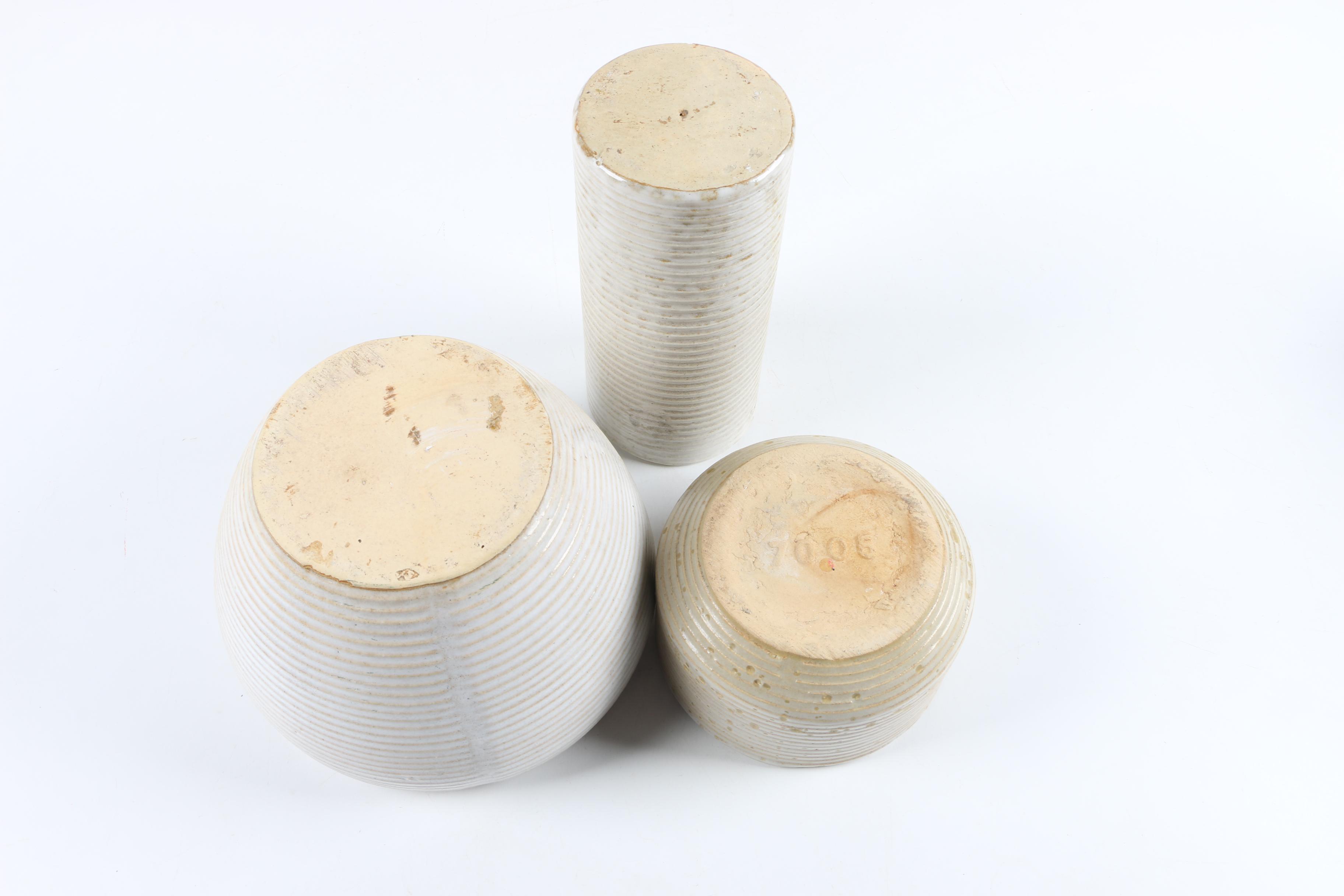 Zanesville "Stoneage Modern" Oatmeal Glazed Planters Designed by Bud Linn