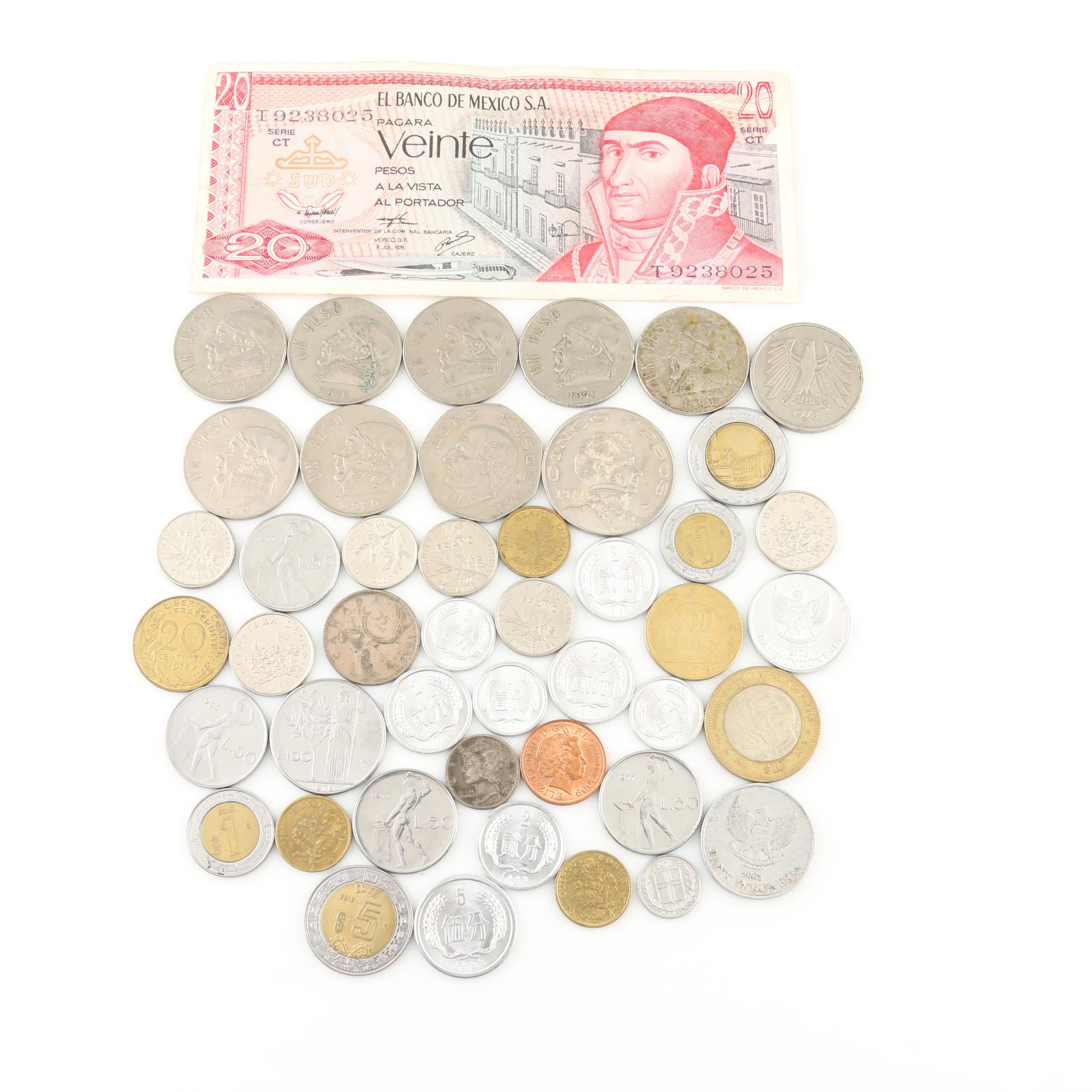 Group of Foreign Coins and Currency