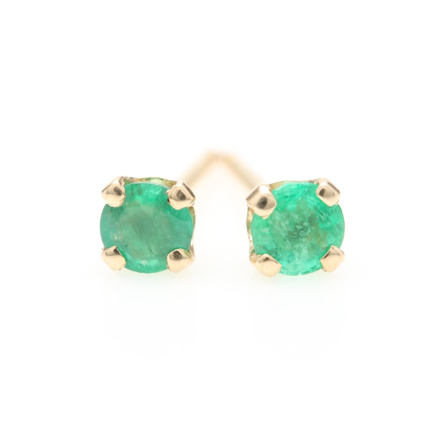 14K Yellow Gold Emerald Stud Earrings