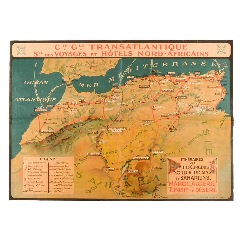1920s French Tourist Map of North Africa