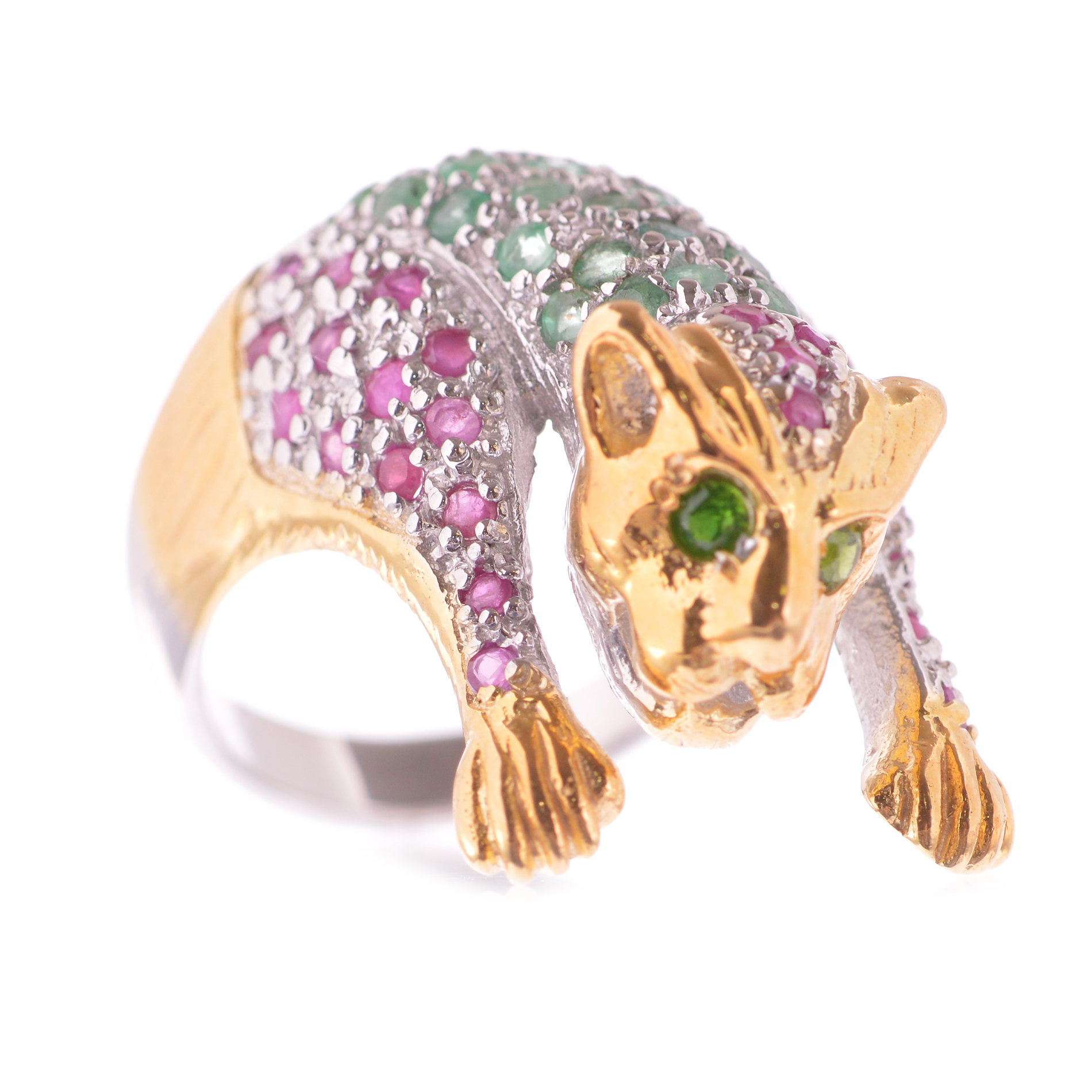Sterling Silver 1.20 CTW Ruby, Emerald, and Peridot Leopard Ring