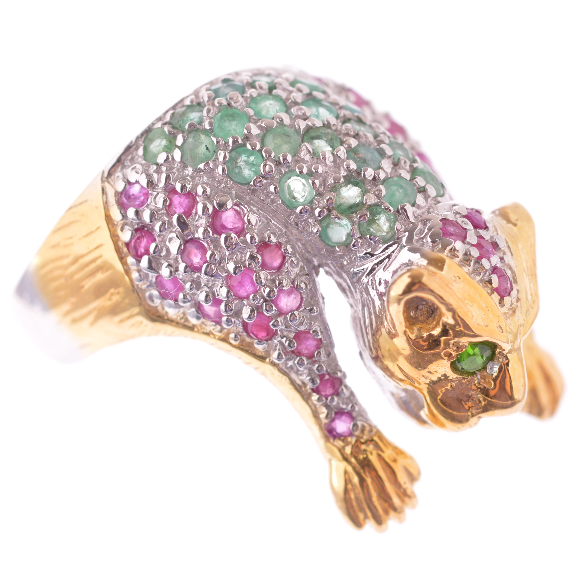 Sterling Silver 1.20 CTW Ruby, Emerald, and Peridot Leopard Ring