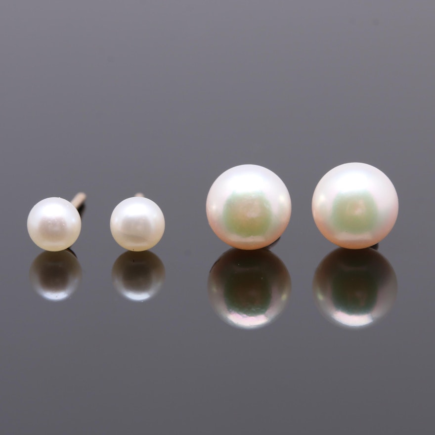 14K Yellow Gold Cultured Pearl Stud Earrings