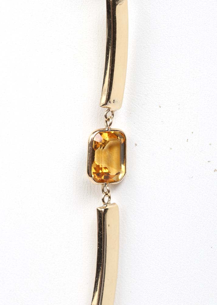 14K Yellow Gold Garnet, Amethyst, Citrine and Blue Topaz Bar Link Necklace