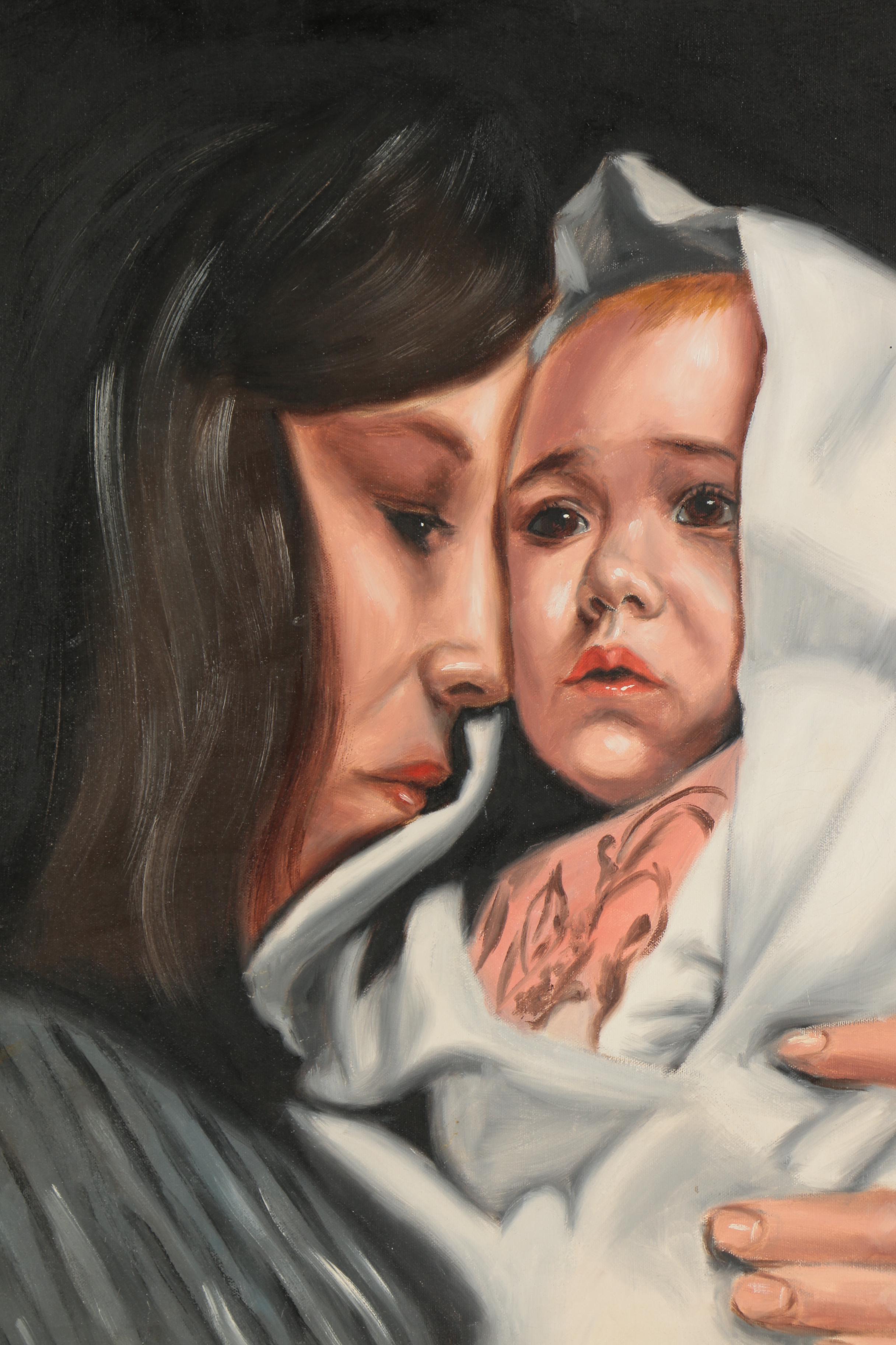 Gold Oil Portrait of Mother and Baby