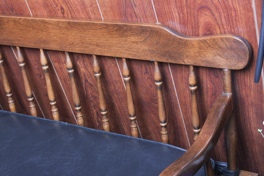 Vintage Wood Deacon's Bench with Leatherette Cushion