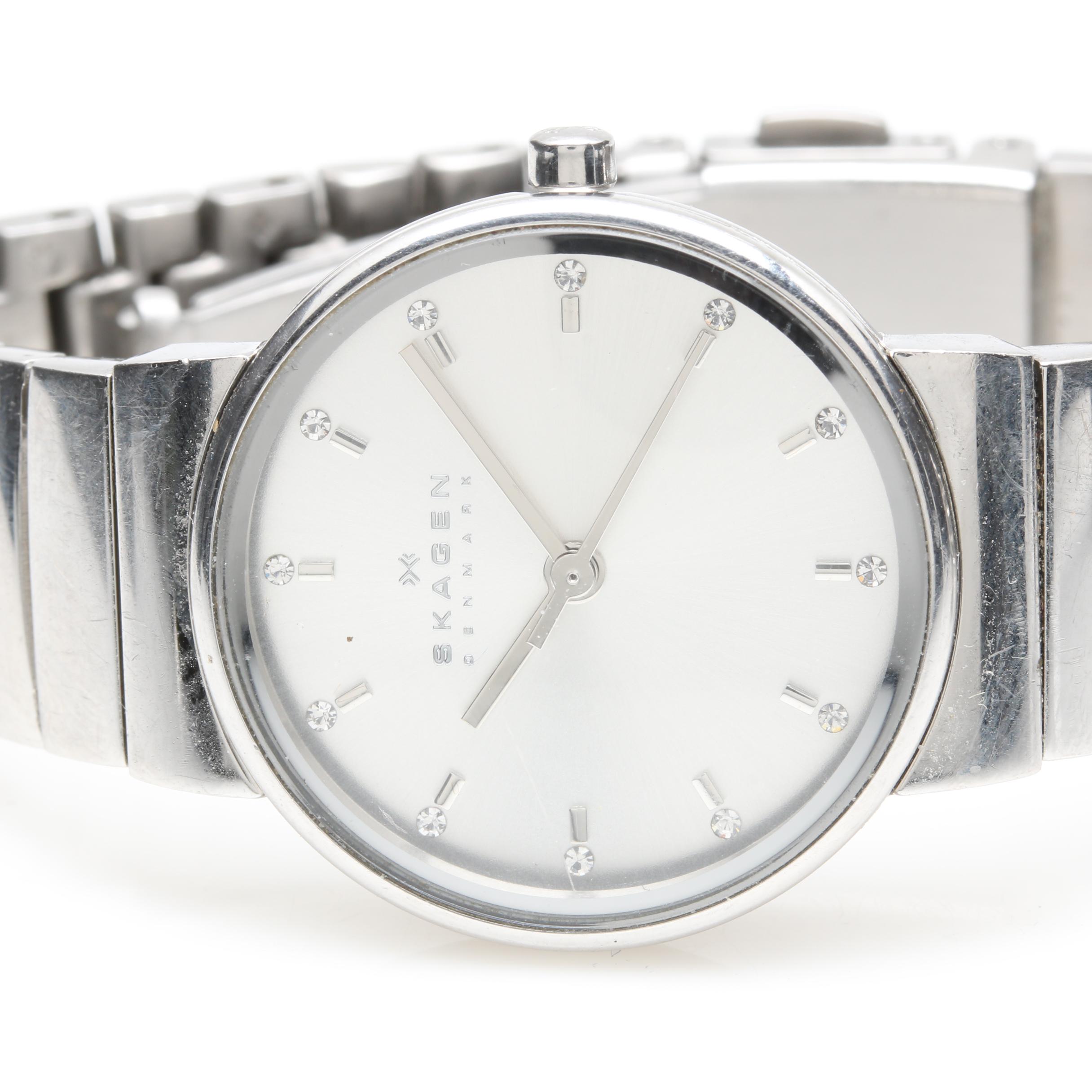 Stainless Steel Analog Watches Including Skagen and Bulova