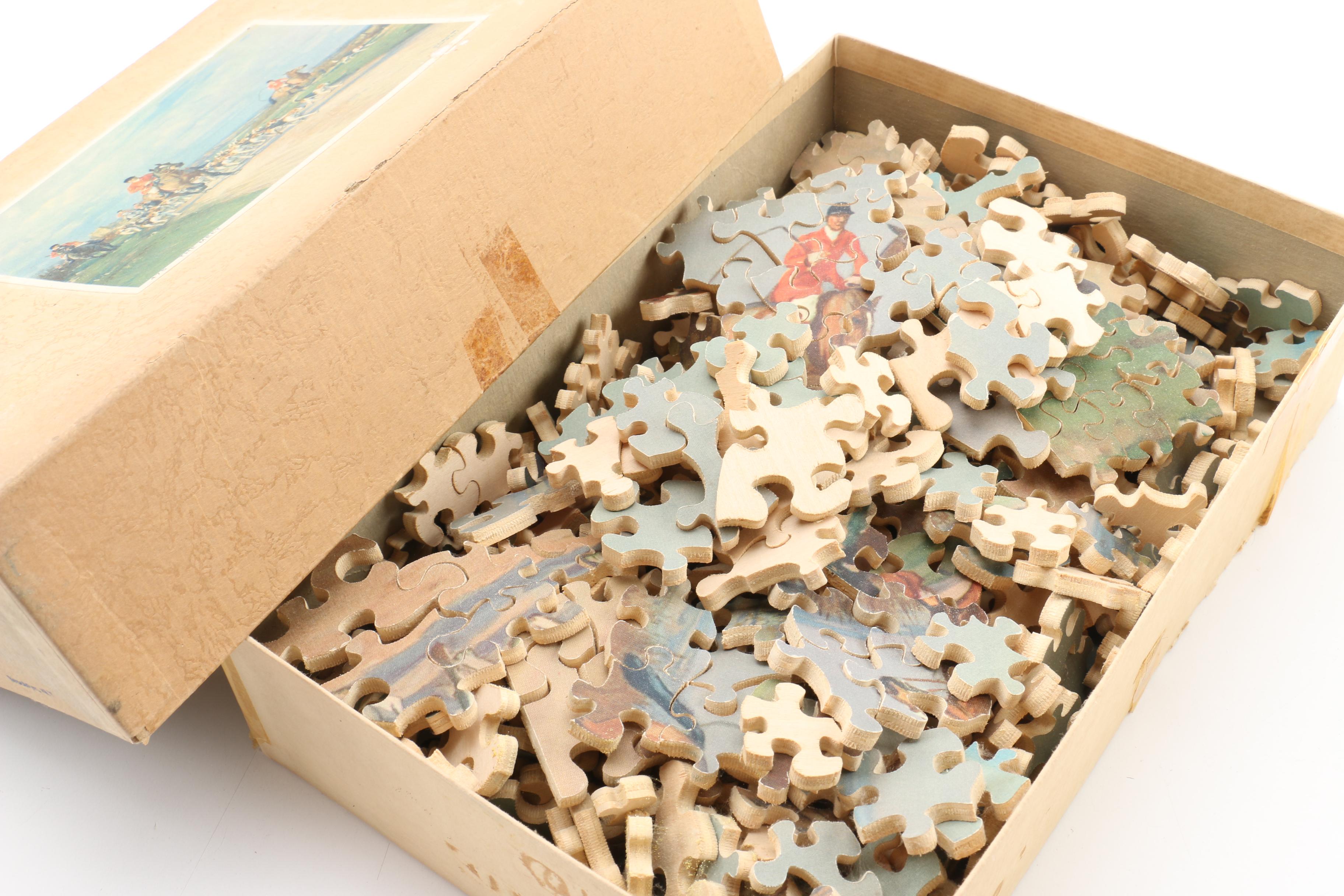 Vintage J. K. Straus Jigsaw Puzzles with Wood Pieces