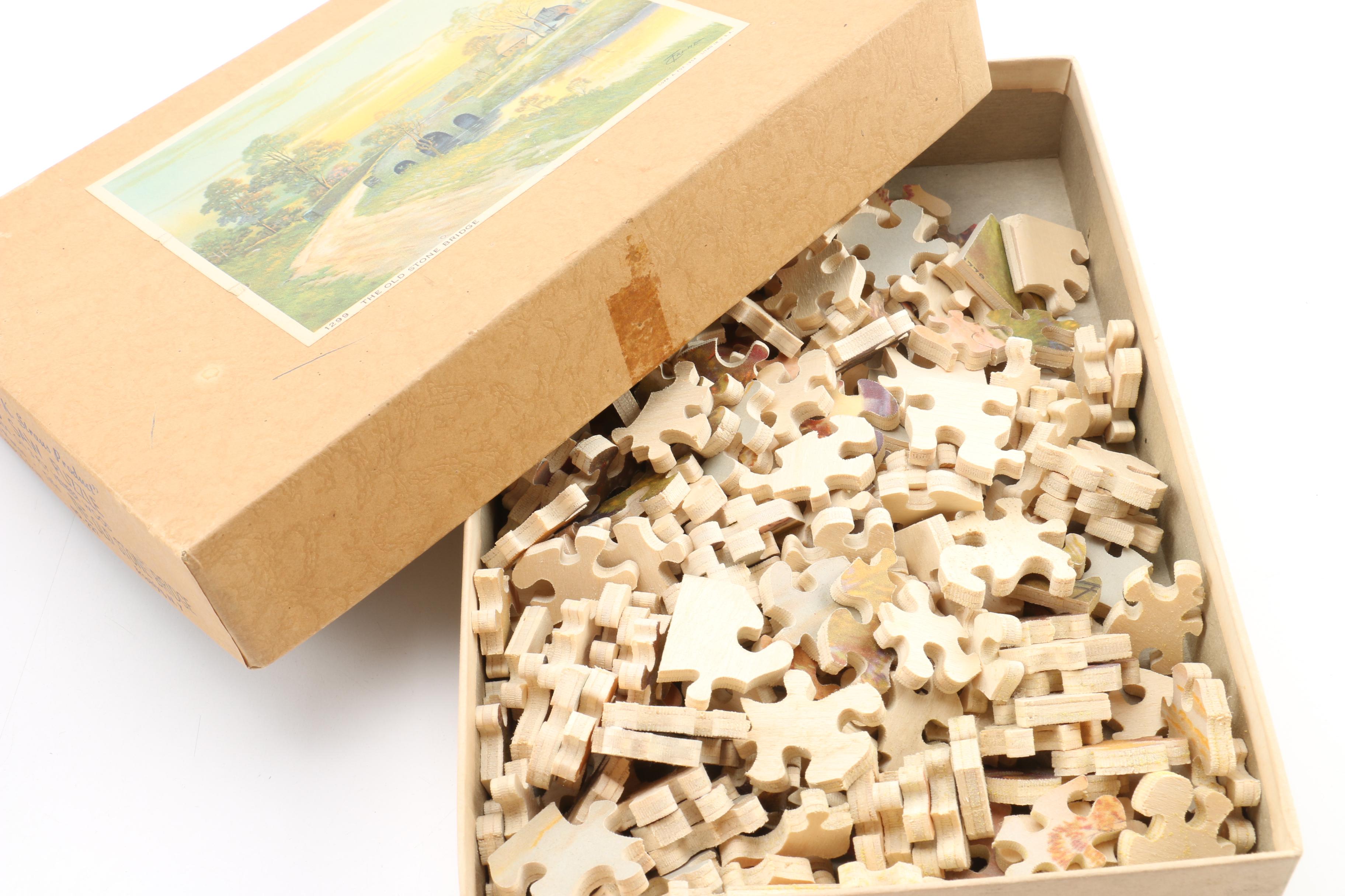 Vintage J. K. Straus Jigsaw Puzzles with Wood Pieces