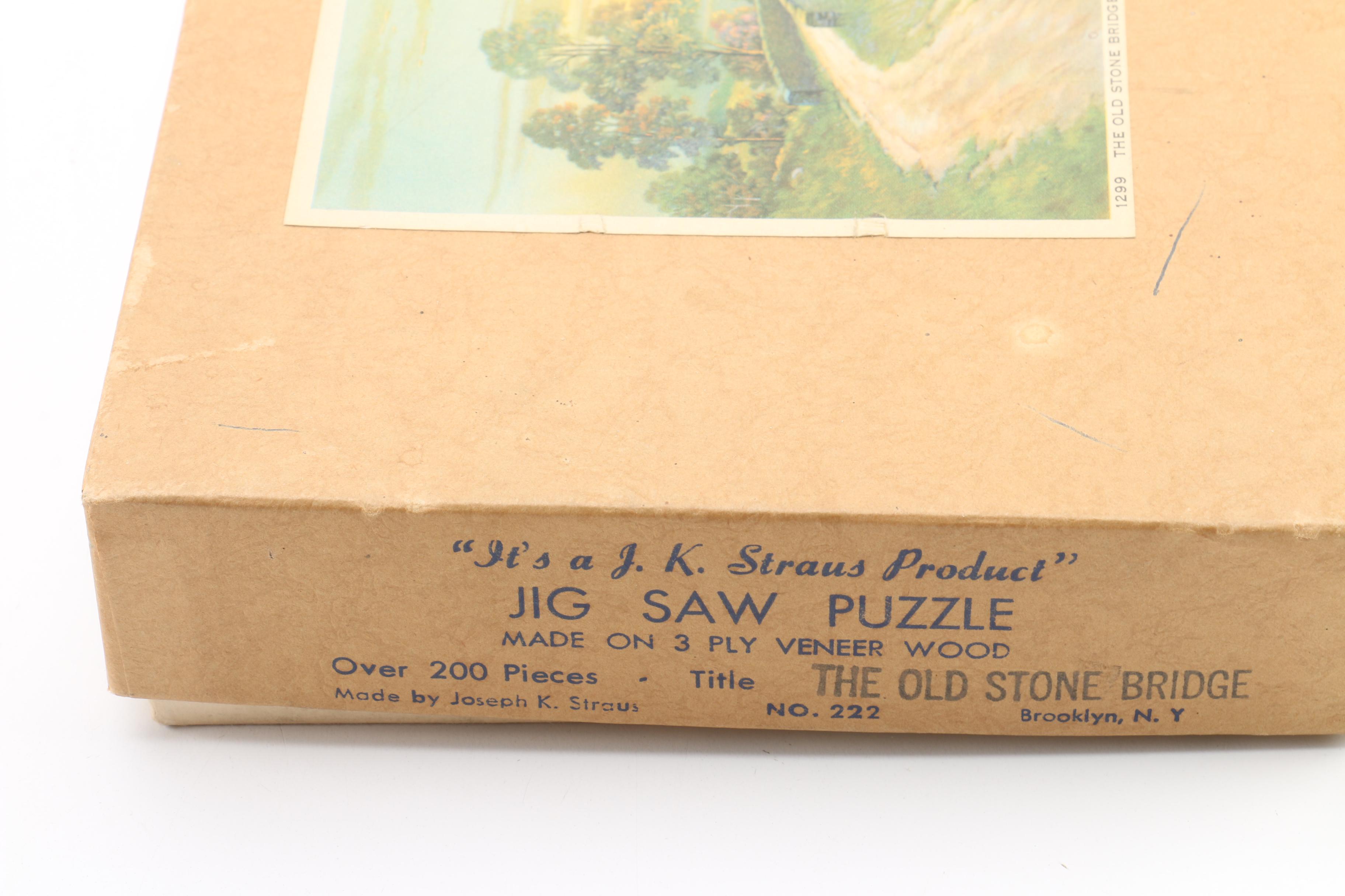 Vintage J. K. Straus Jigsaw Puzzles with Wood Pieces