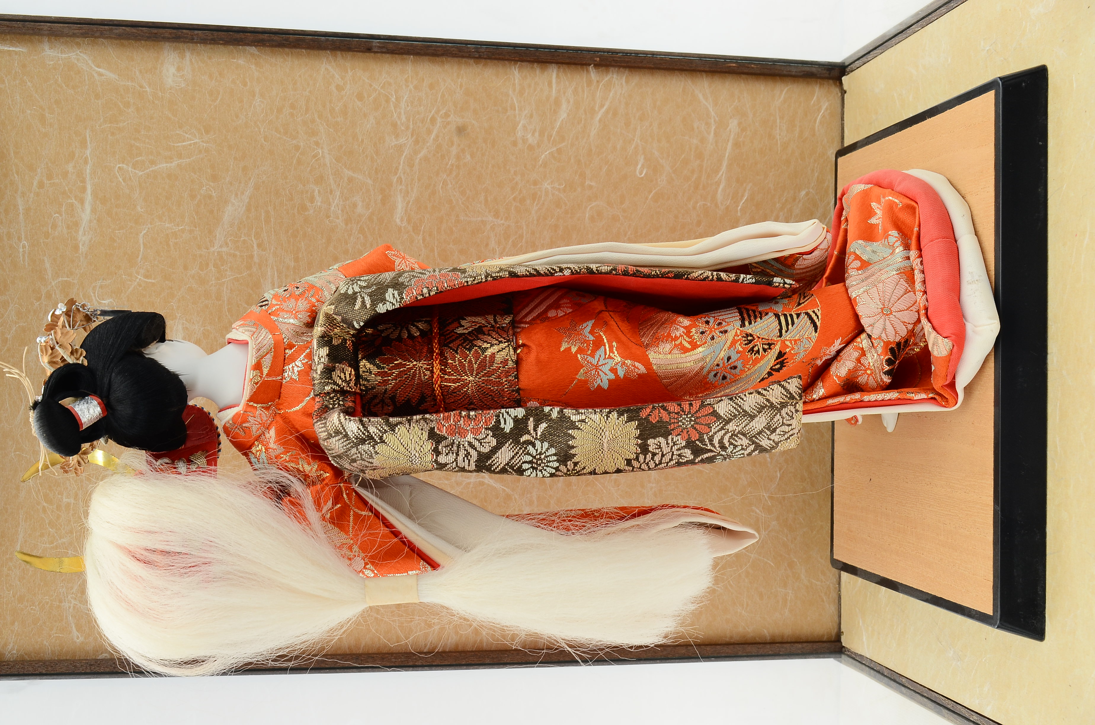 Japanese Female Figure with a Samurai Helmet and Glass Display Case