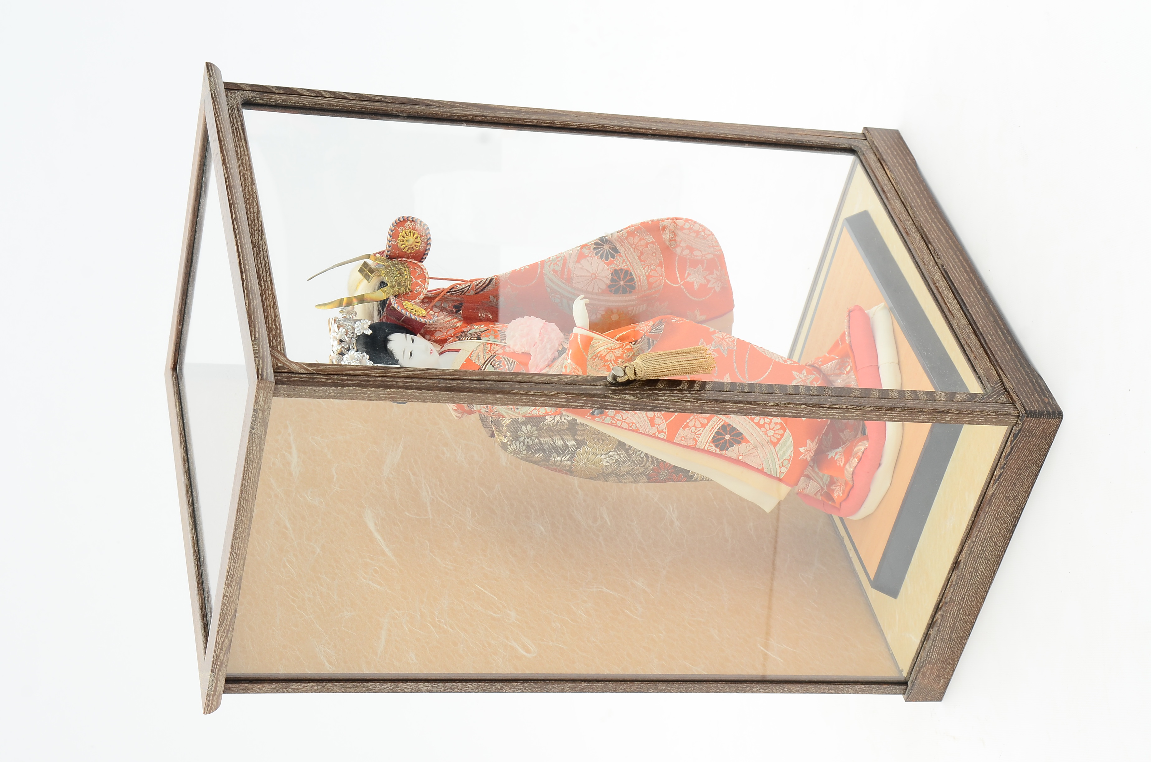 Japanese Female Figure with a Samurai Helmet and Glass Display Case