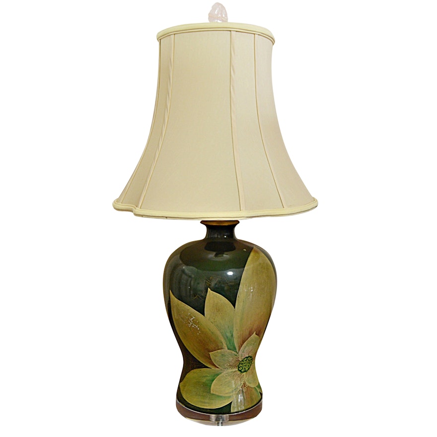 Porcelain Table Lamp with Lotus Flower