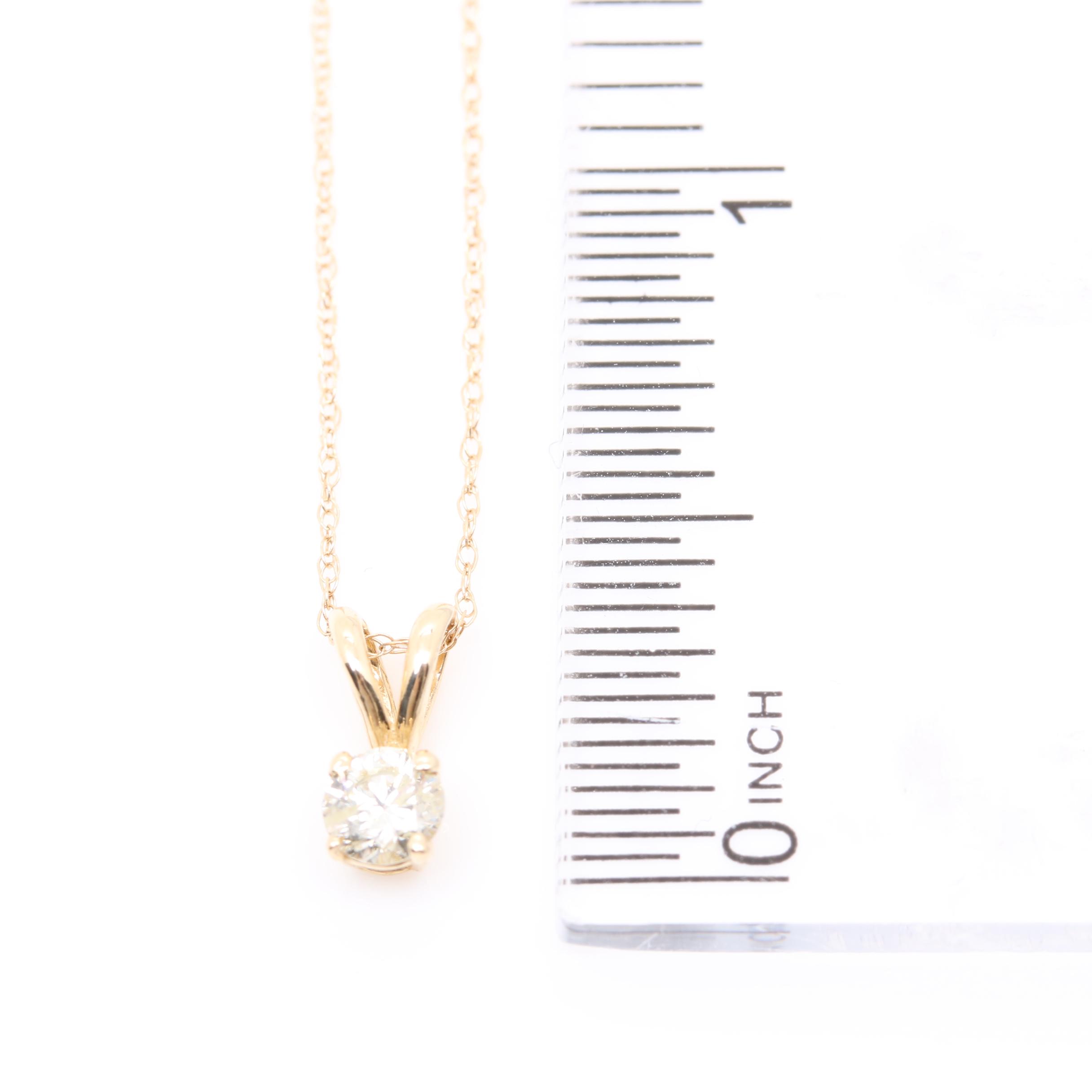 14K Yellow Gold Diamond Pendant Necklace