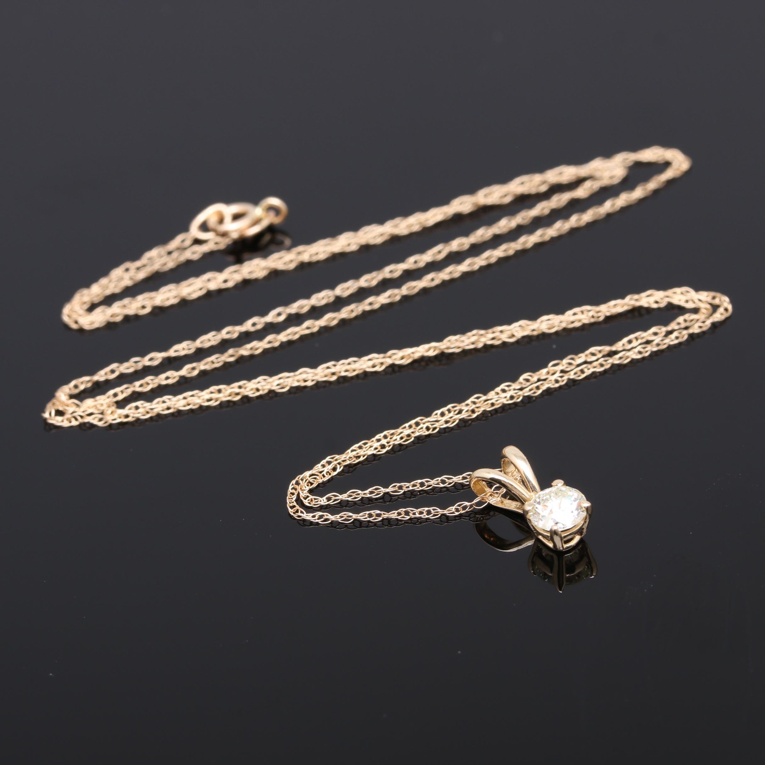 14K Yellow Gold Diamond Pendant Necklace