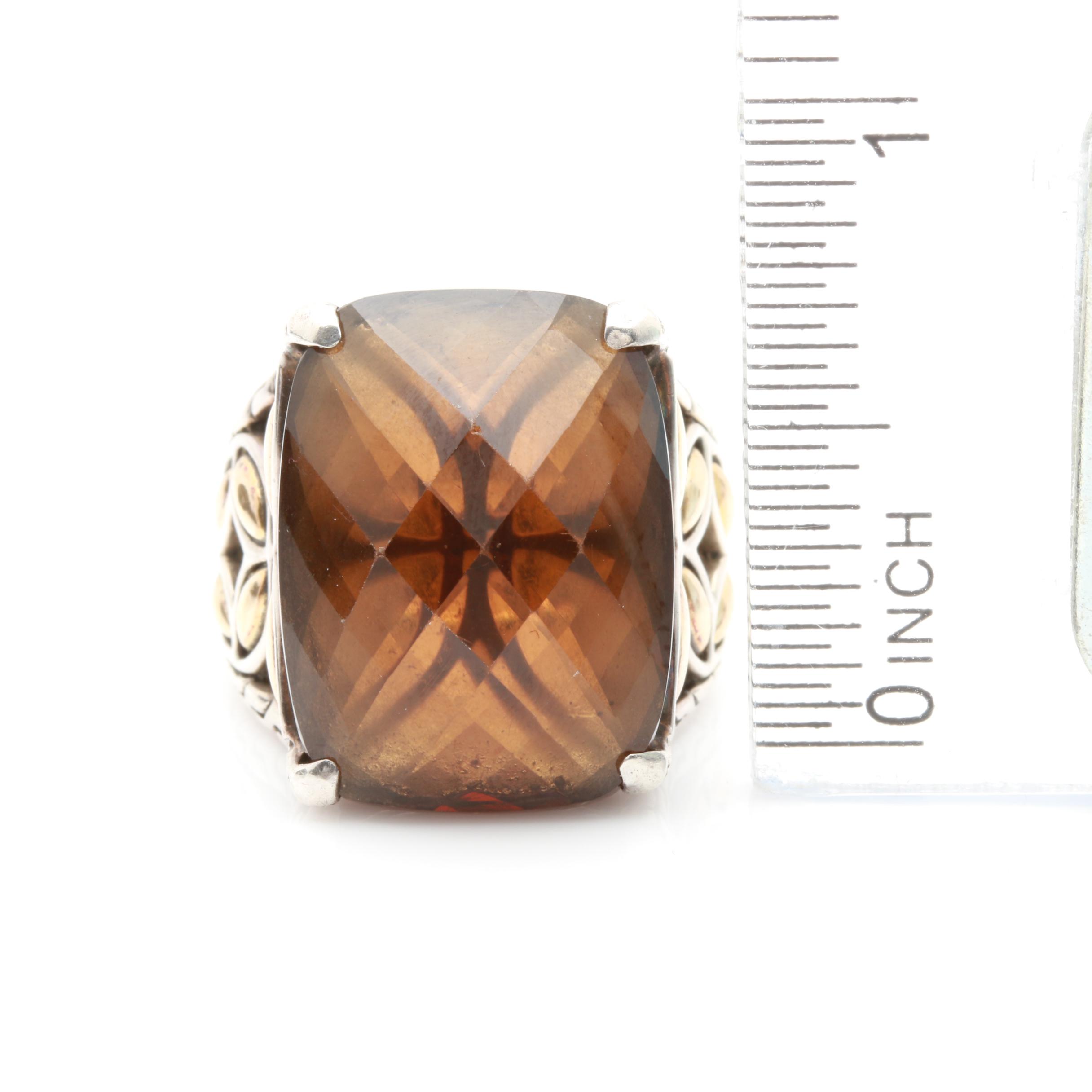 John Hardy "Kawung Collection" Sterling Silver 19.28 CT Smoky Quartz Ring