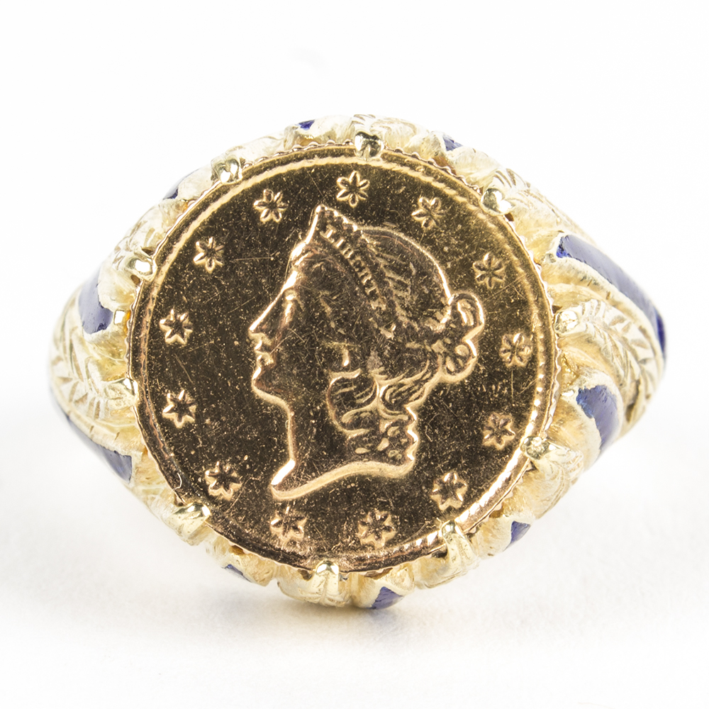 18K Yellow Gold 1852 Liberty Head Dollar Coin Ring