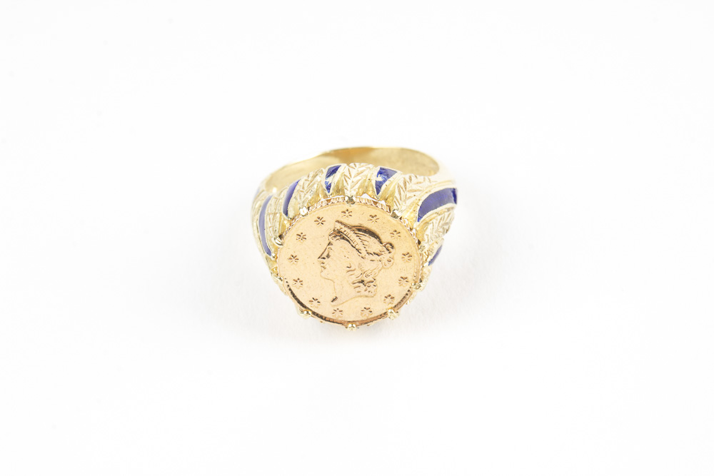 18K Yellow Gold 1852 Liberty Head Dollar Coin Ring