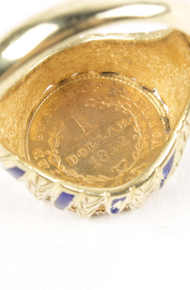 18K Yellow Gold 1852 Liberty Head Dollar Coin Ring