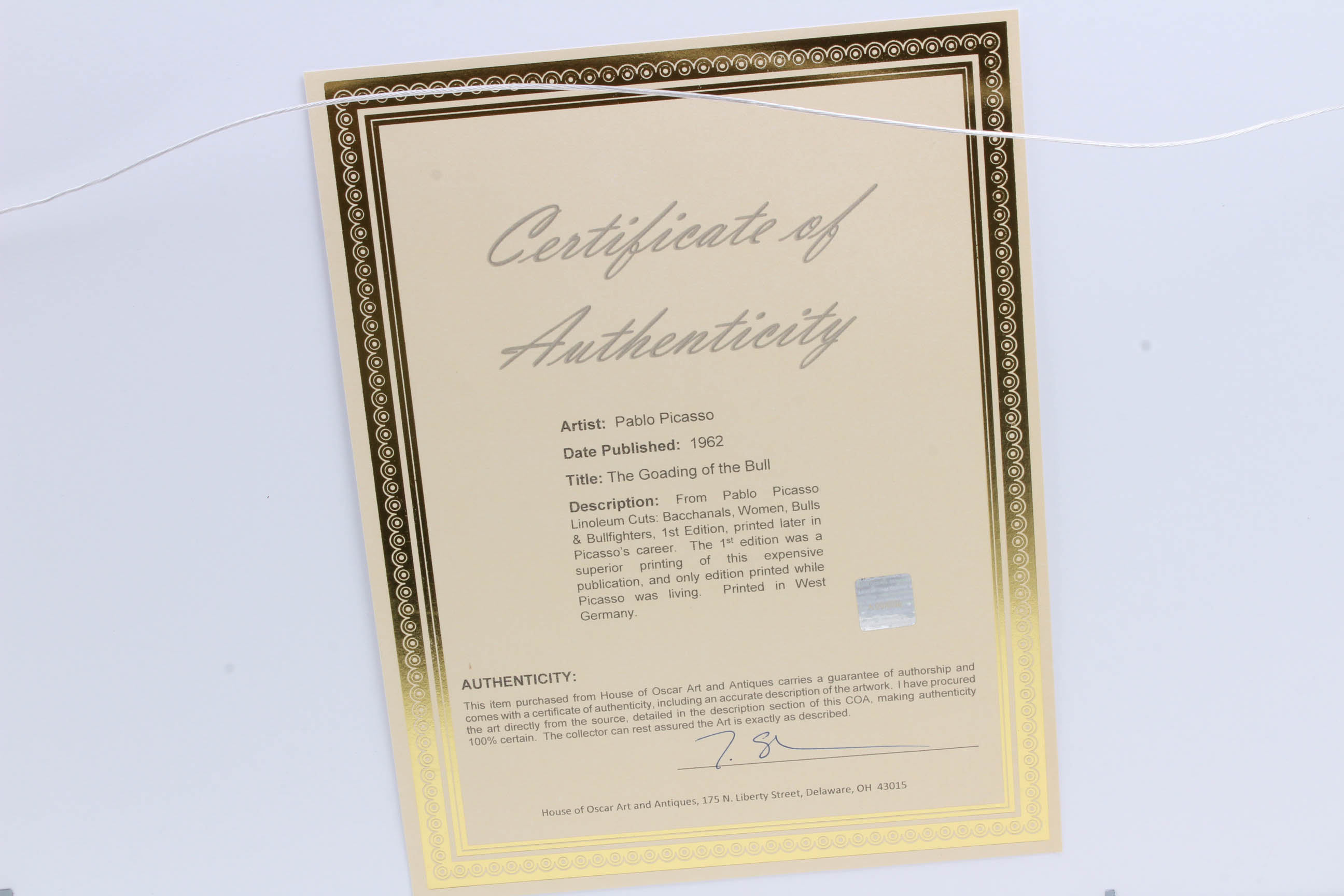 Pablo Picasso 1962 Linocut "The Goading of the Bull"