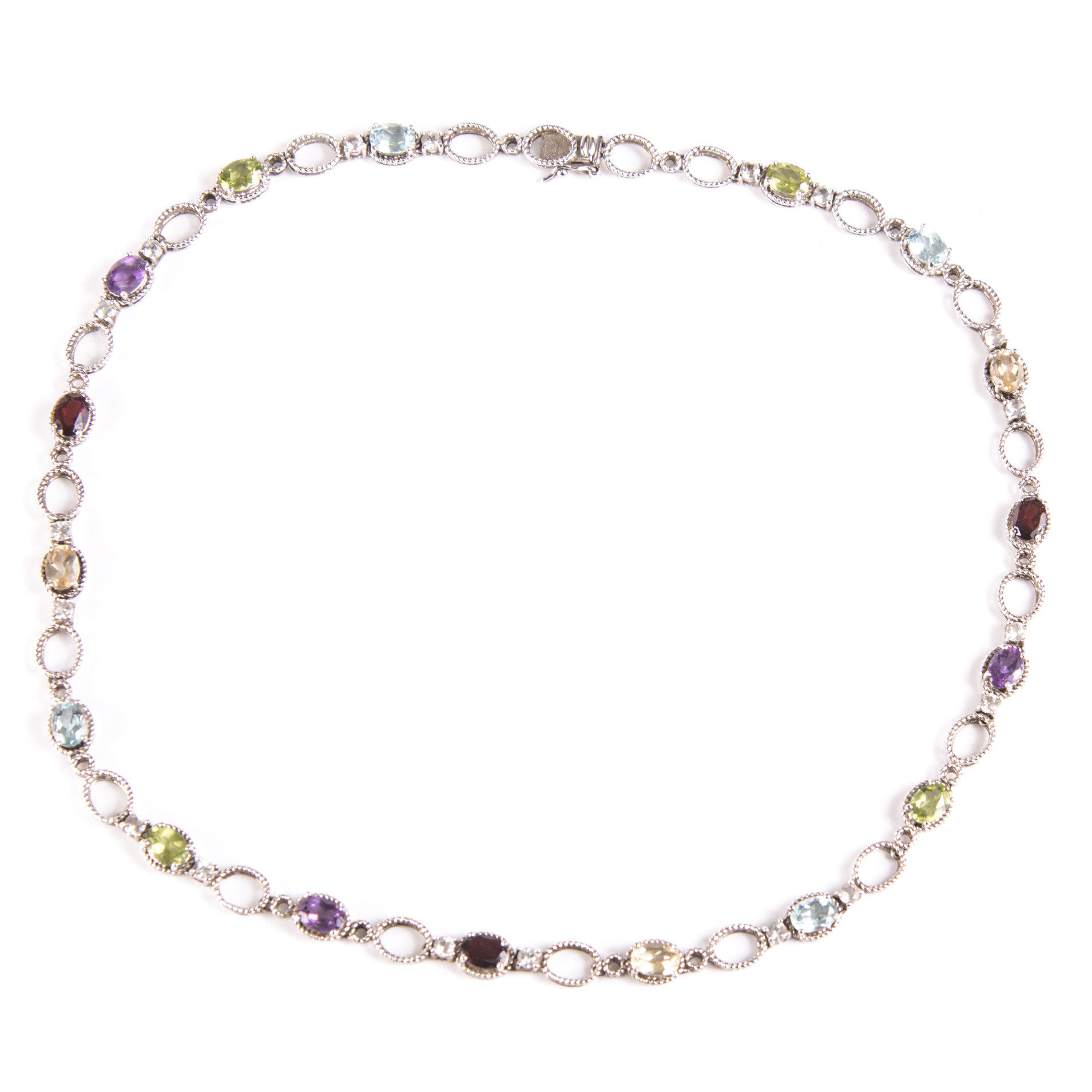 Sterling Silver 6.34 CTW Topaz and Multi-Gemstone Necklace