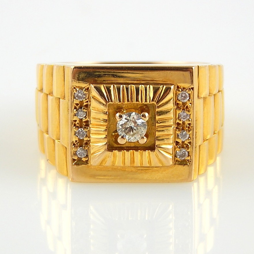 14K Yellow Gold Diamond Ring with Rolex-Style Band