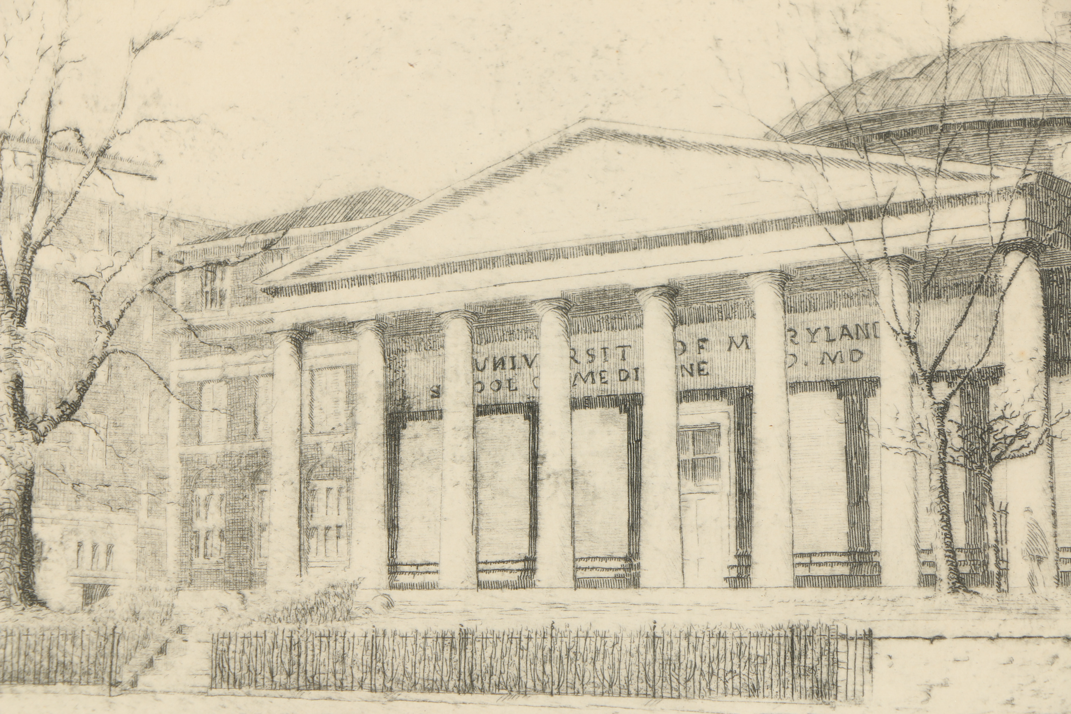 Don Swann Etching "The Medical School - University of Maryland"